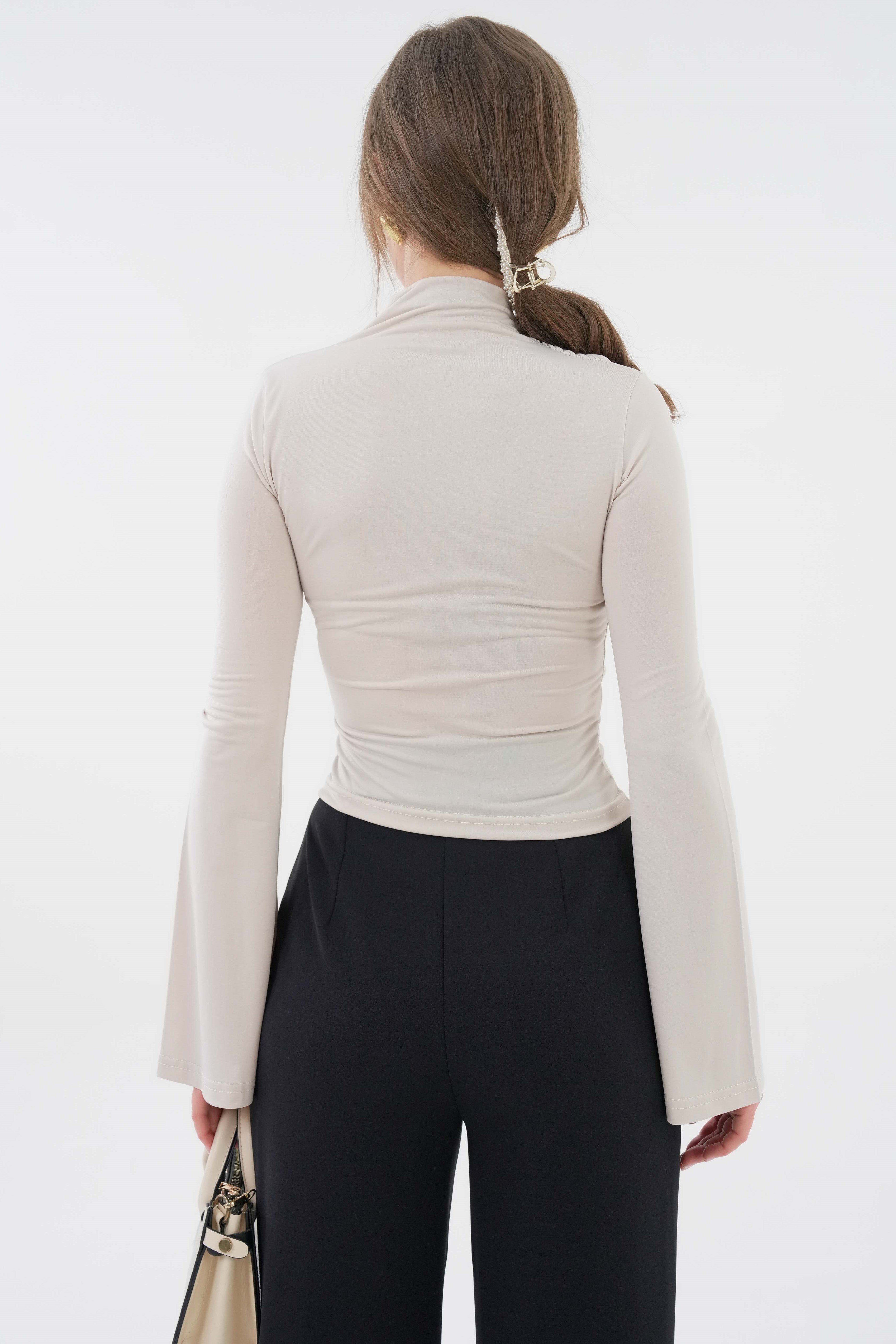 Yanı Drape Büzgülü Likralı Örme Bluz - Taş
