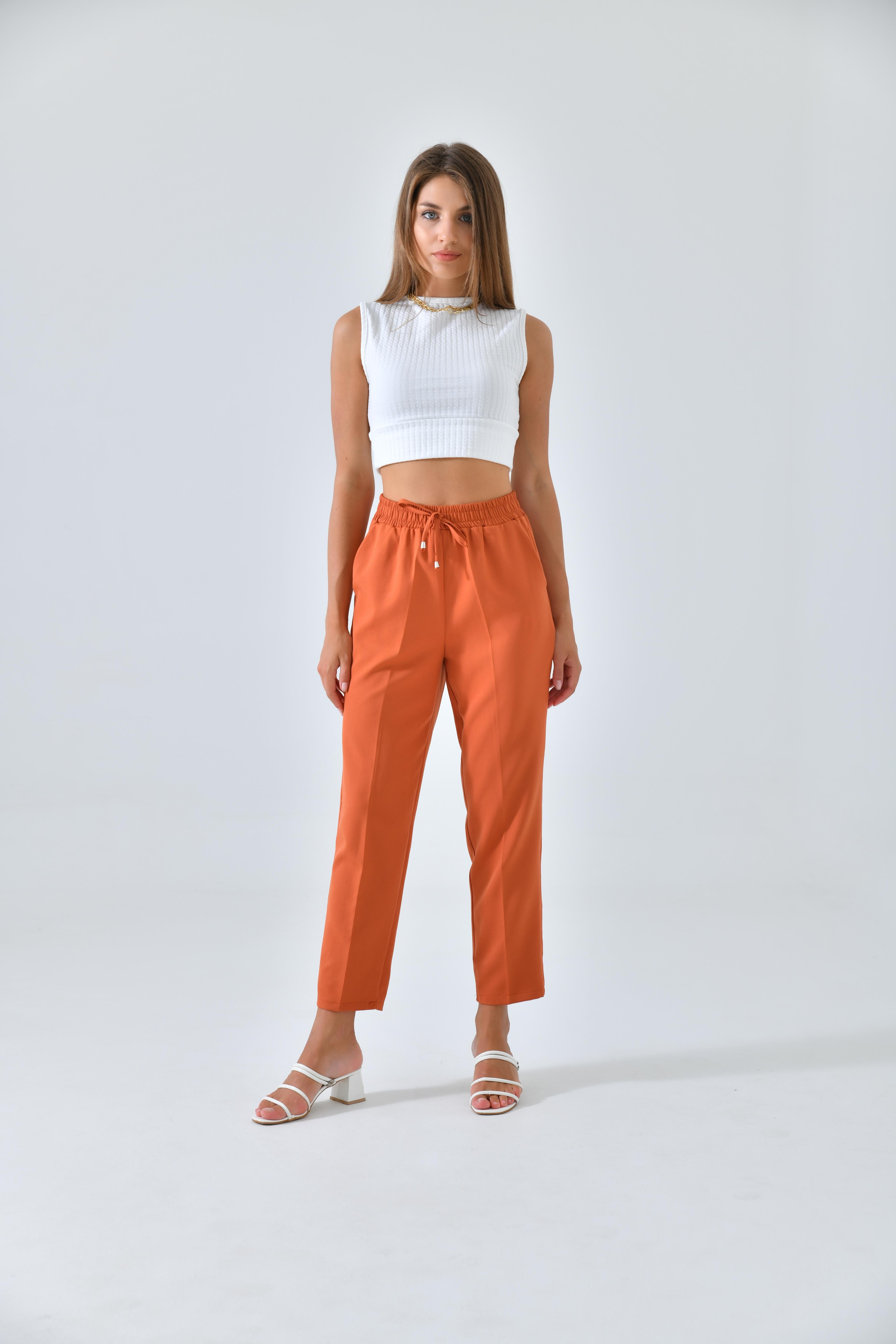 Beli Lastikli Bağcıklı Fit Pantolon