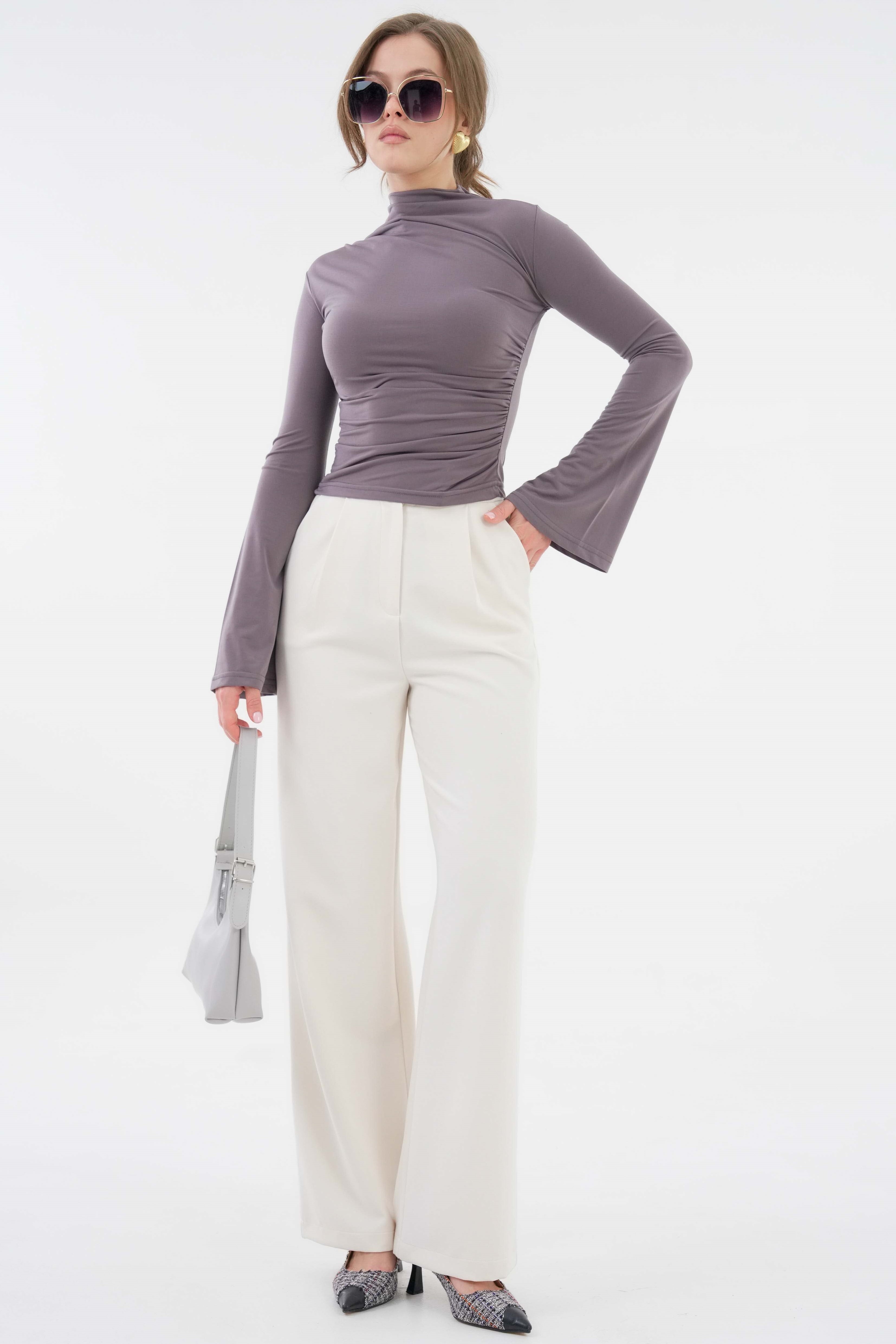 Yanı Drape Büzgülü Likralı Örme Bluz