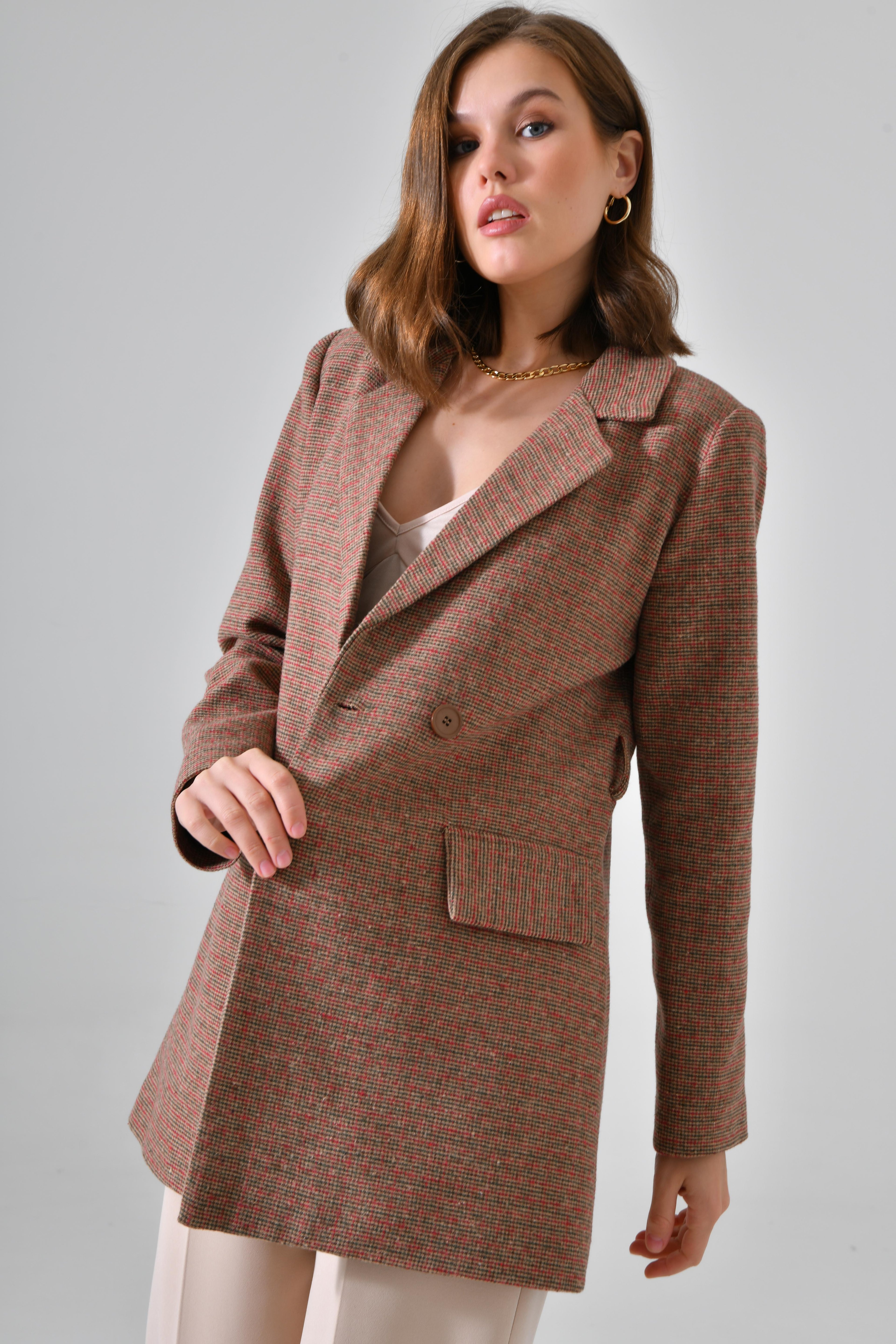 Premium Kuşaklı Cep Detaylı Blazer Dokuma Ceket