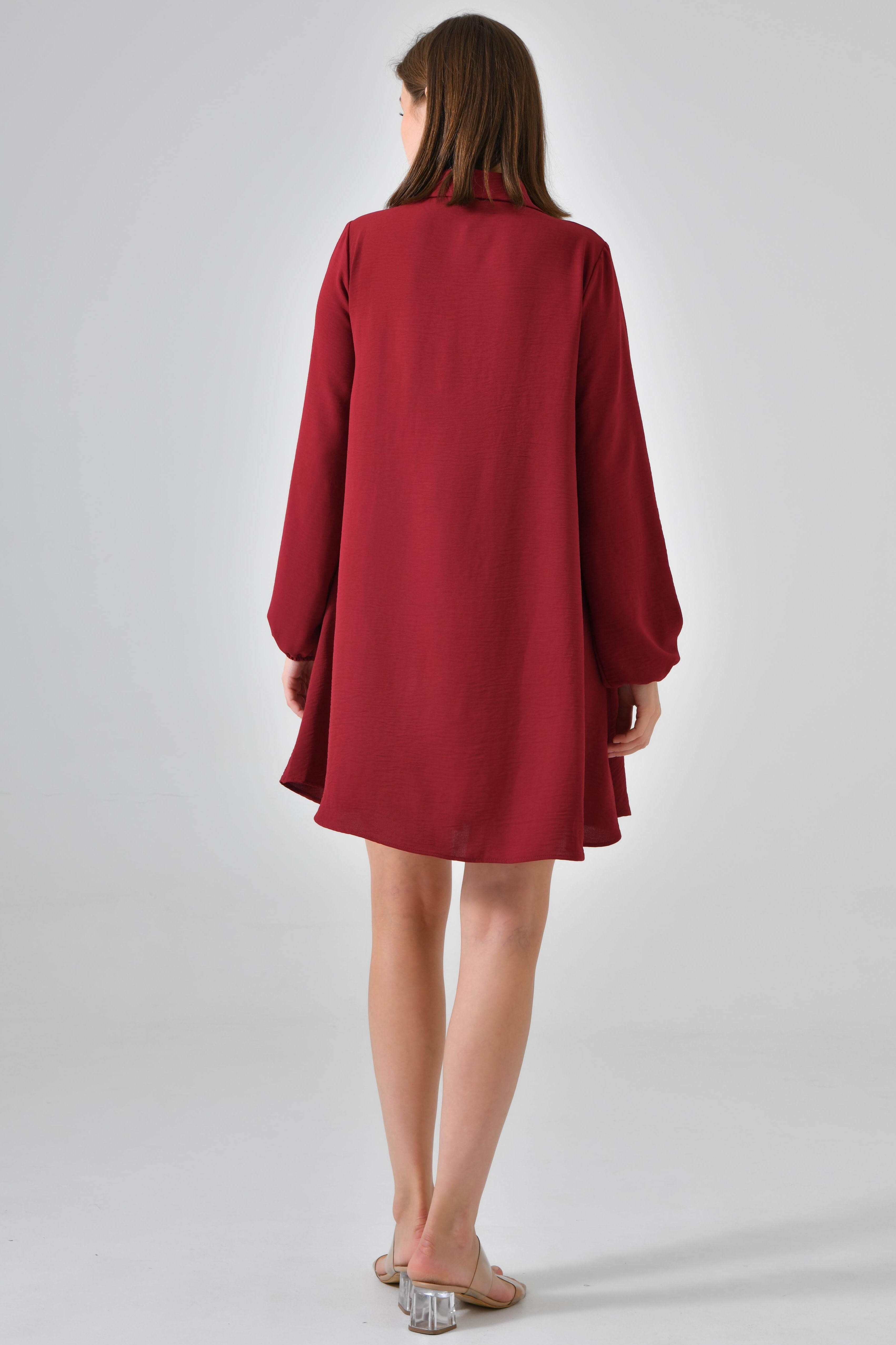 Ahşap Düğmeli Tunik - Bordo