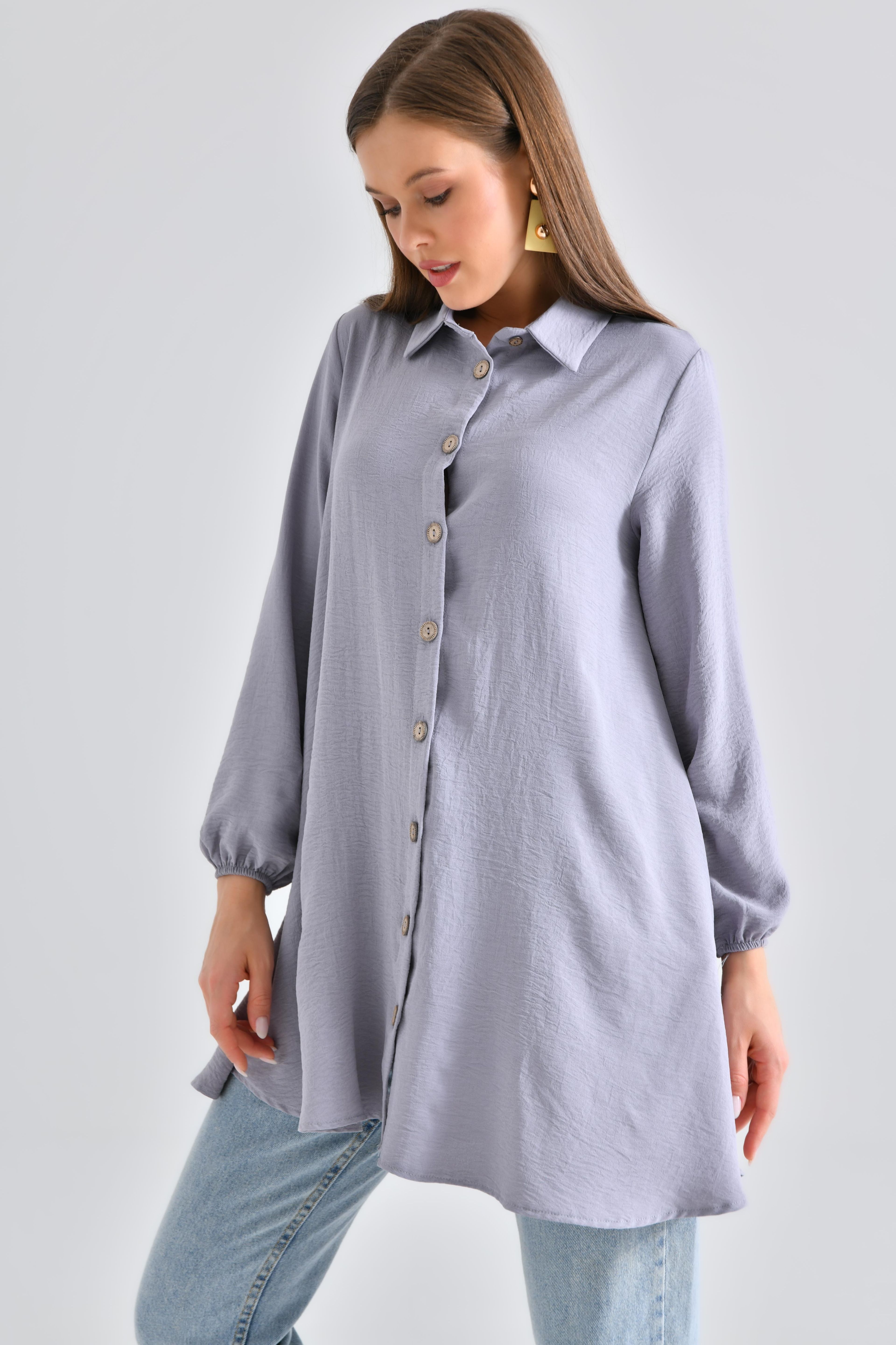 Ahşap Düğmeli Tunik - Gri