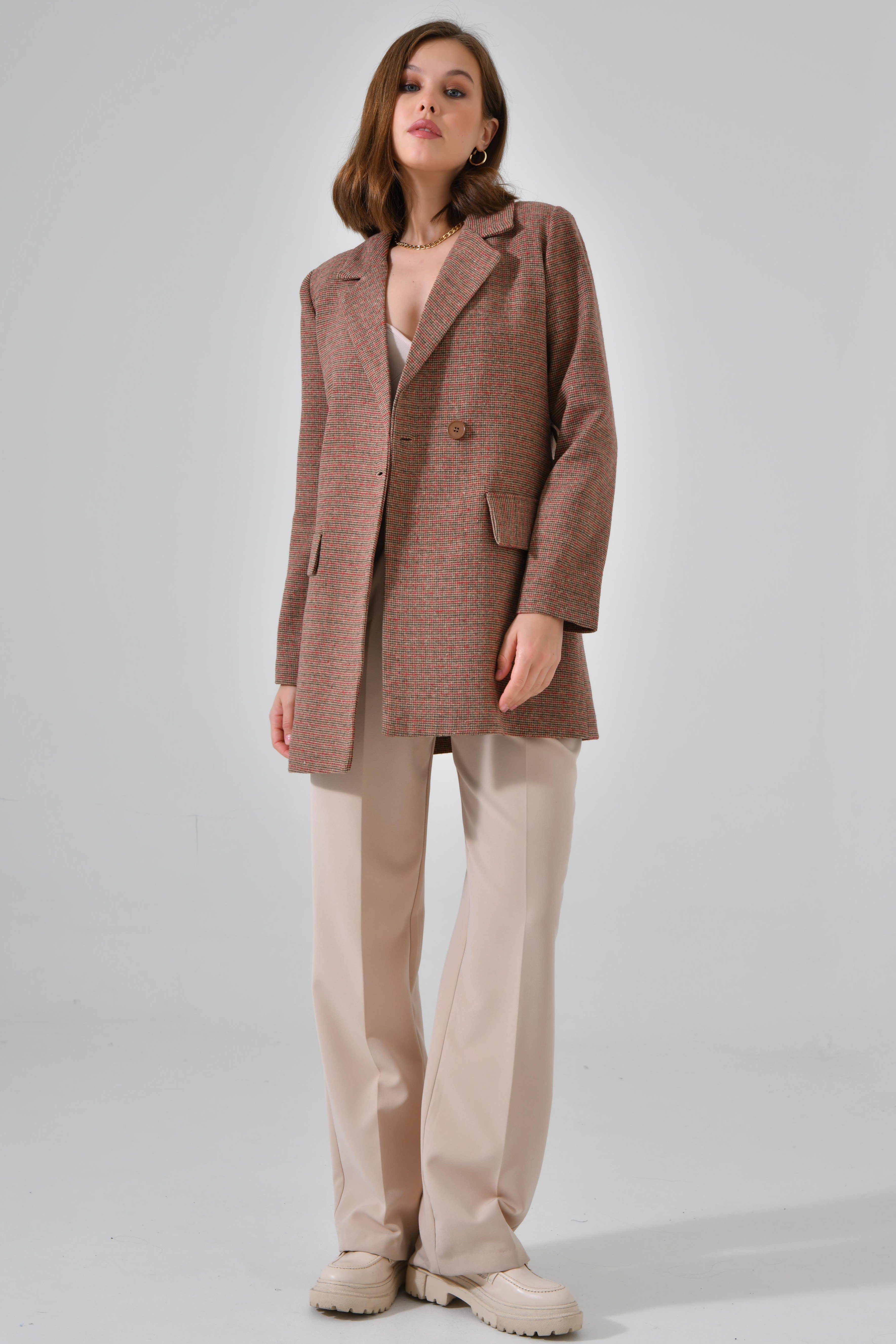 Premium Kuşaklı Cep Detaylı Blazer Dokuma Ceket