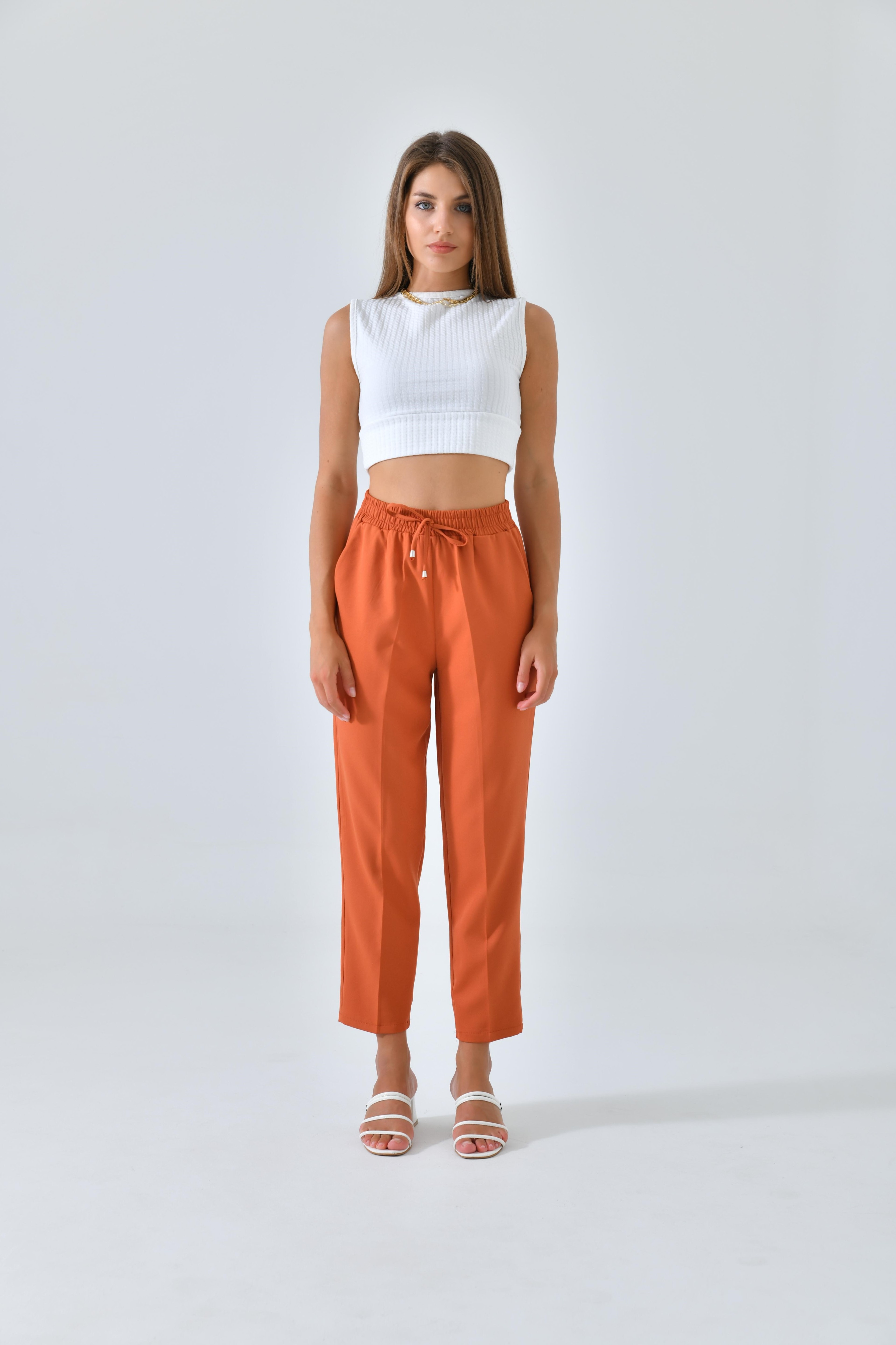 Beli Lastikli Bağcıklı Fit Pantolon
