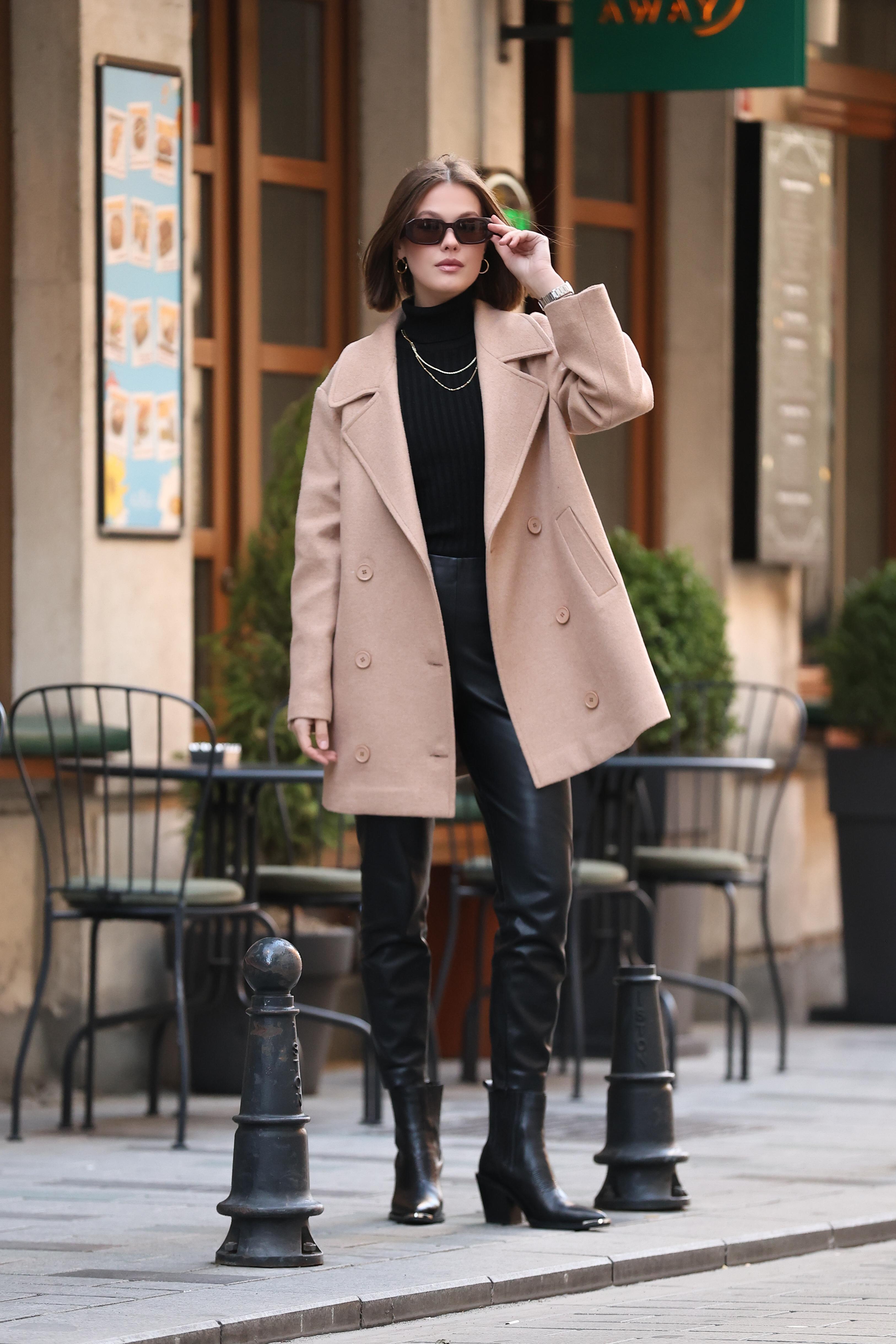 4 Düğme Kapama Oversize Kaşe Kaban