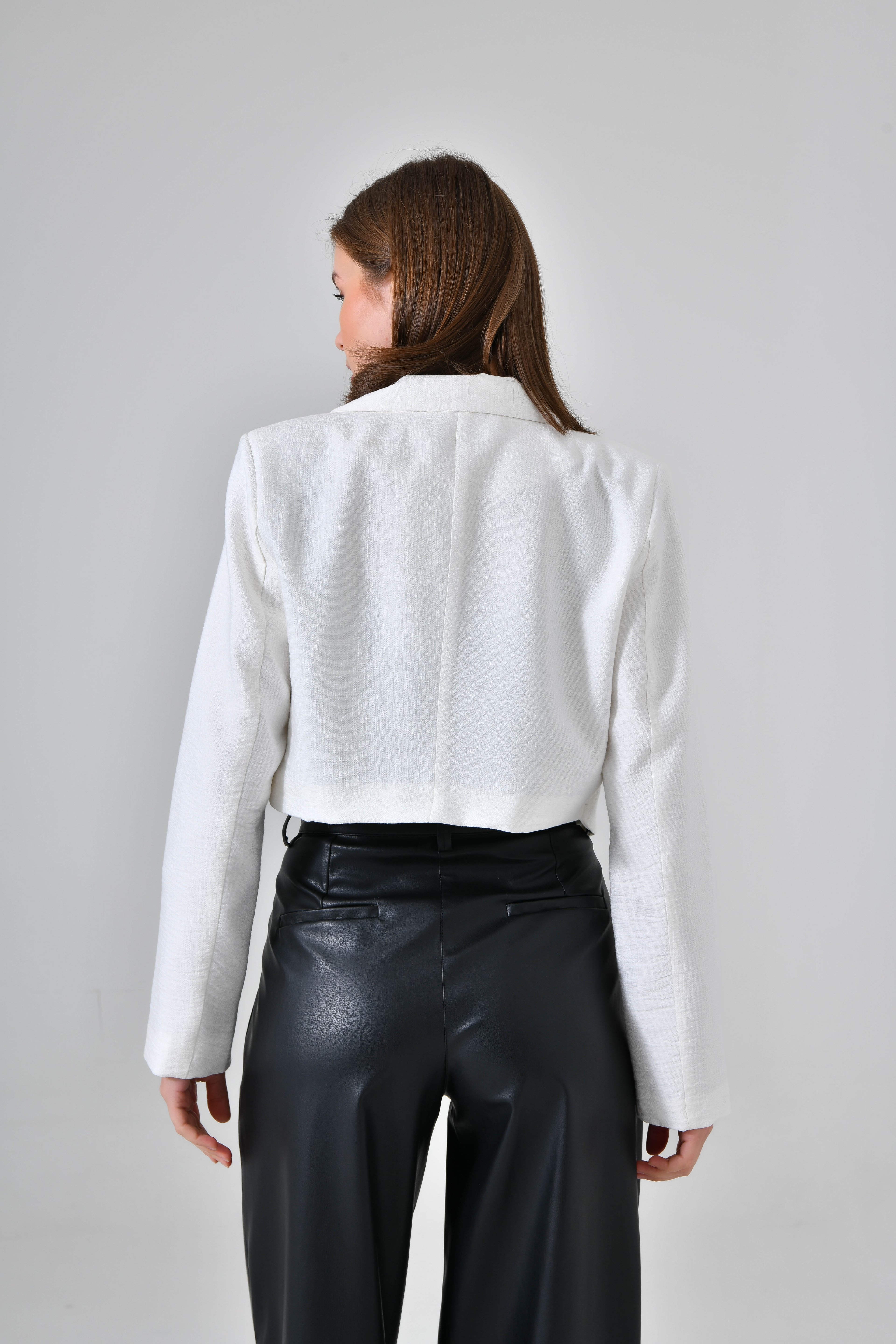 Kruvaze Crop Ceket - Beyaz