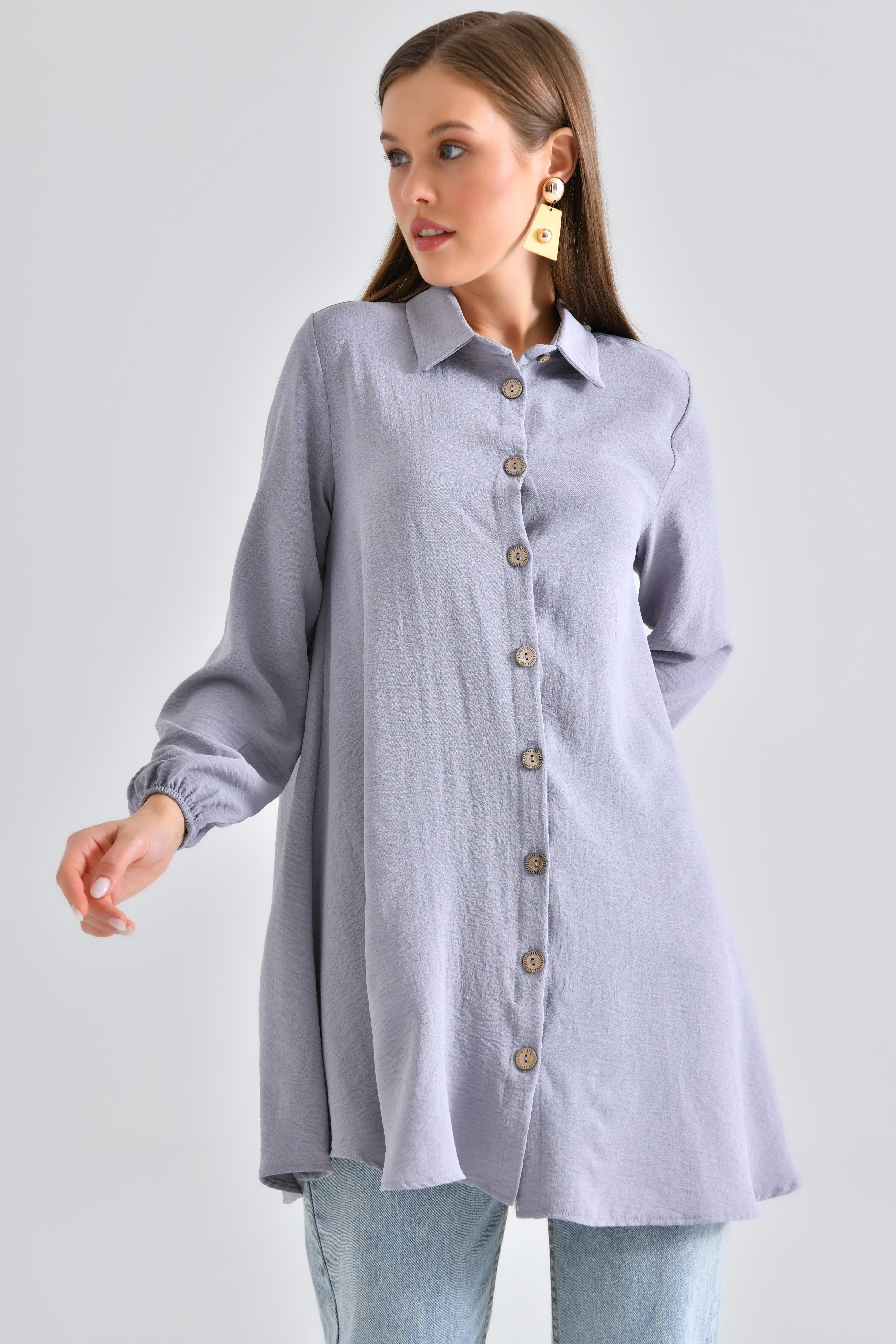Ahşap Düğmeli Tunik - Gri