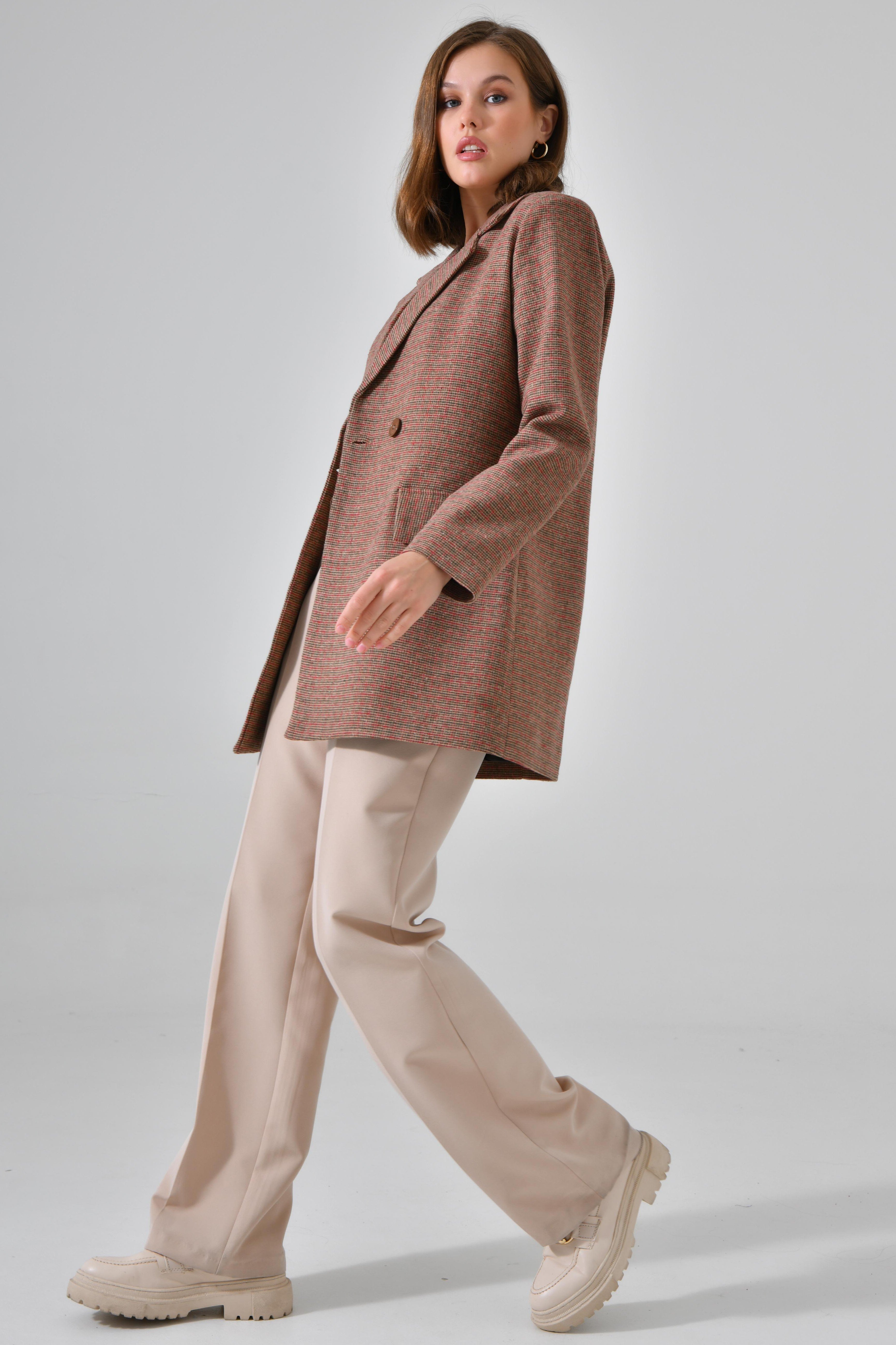 Premium Kuşaklı Cep Detaylı Blazer Dokuma Ceket