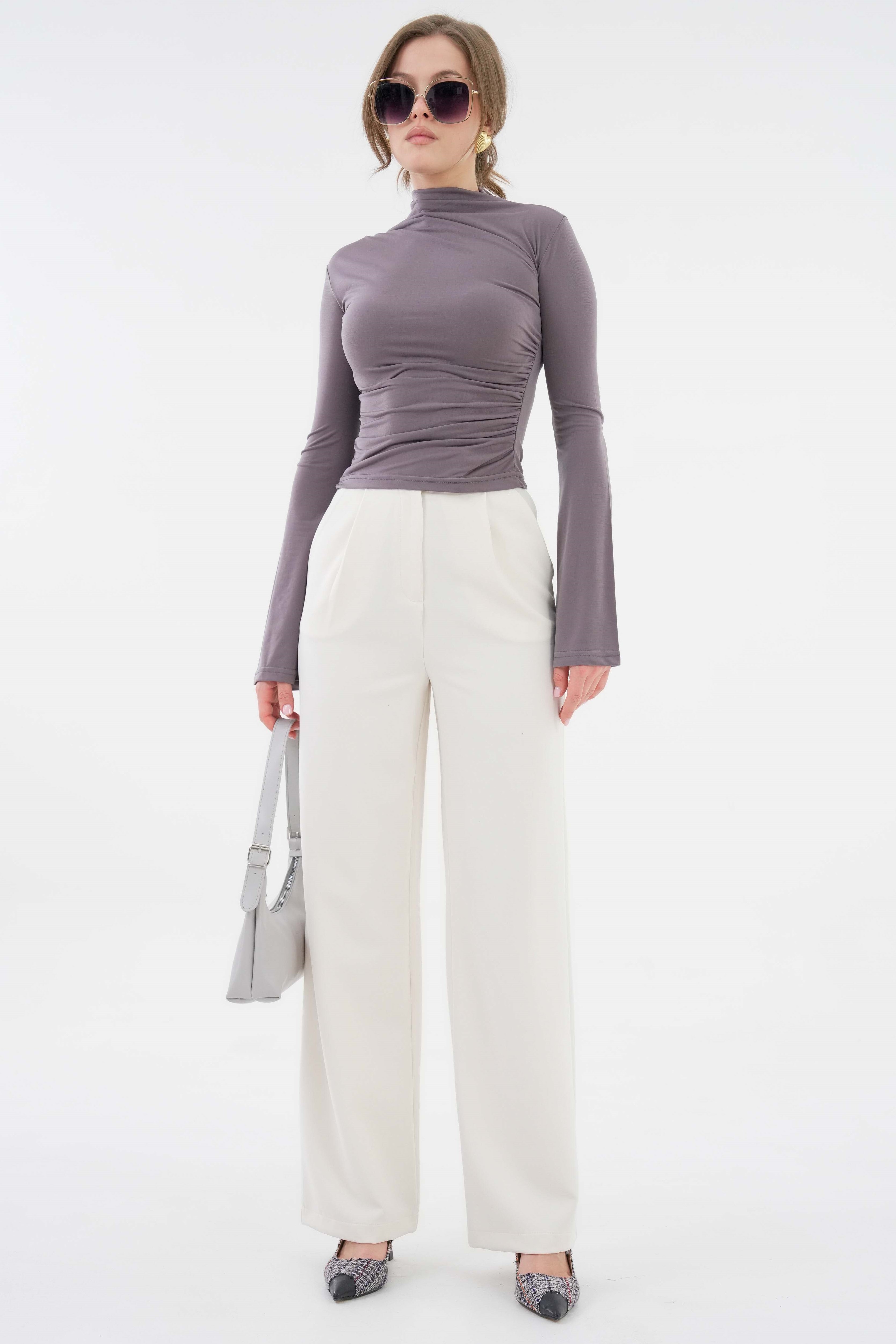 Yanı Drape Büzgülü Likralı Örme Bluz