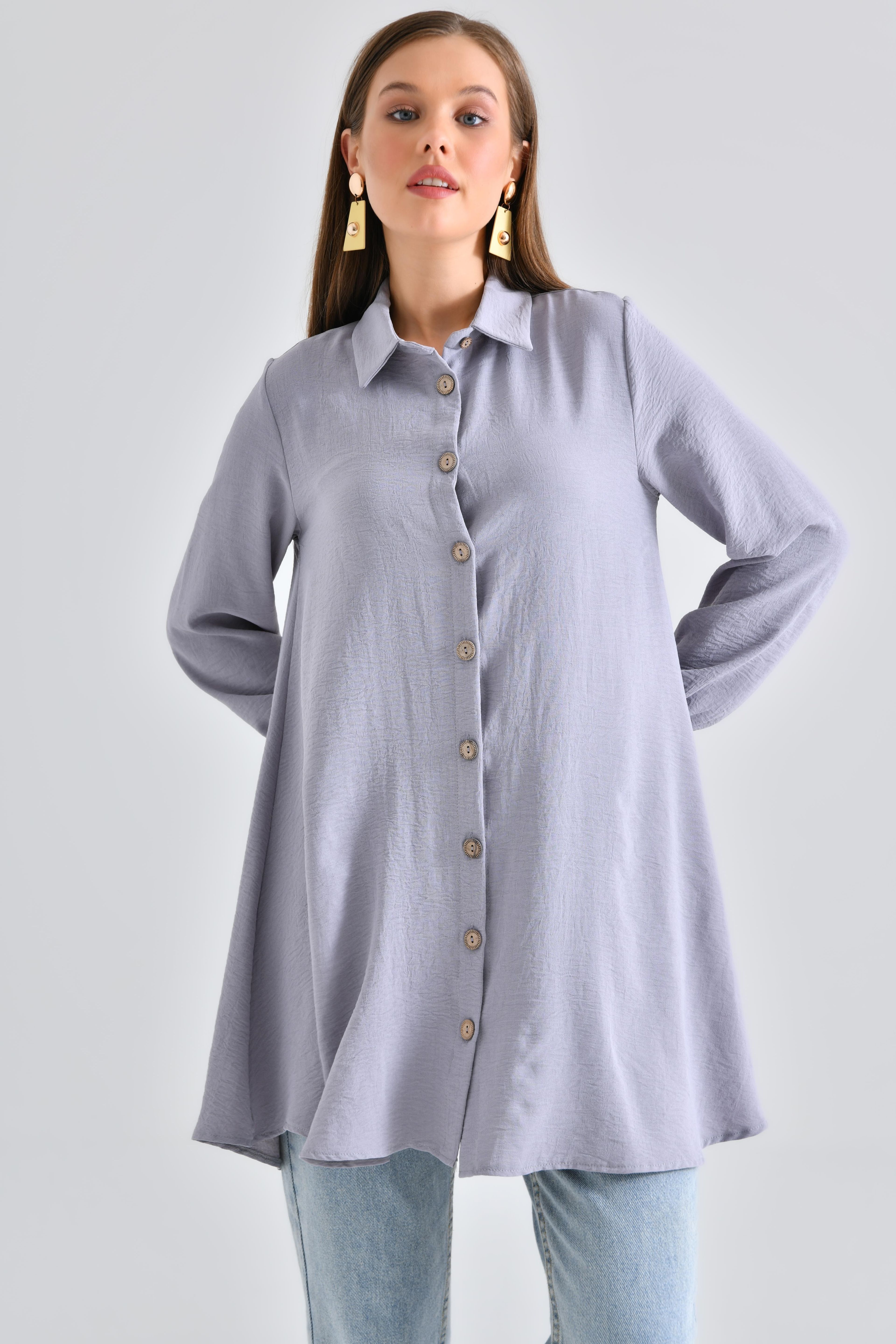 Ahşap Düğmeli Tunik - Gri
