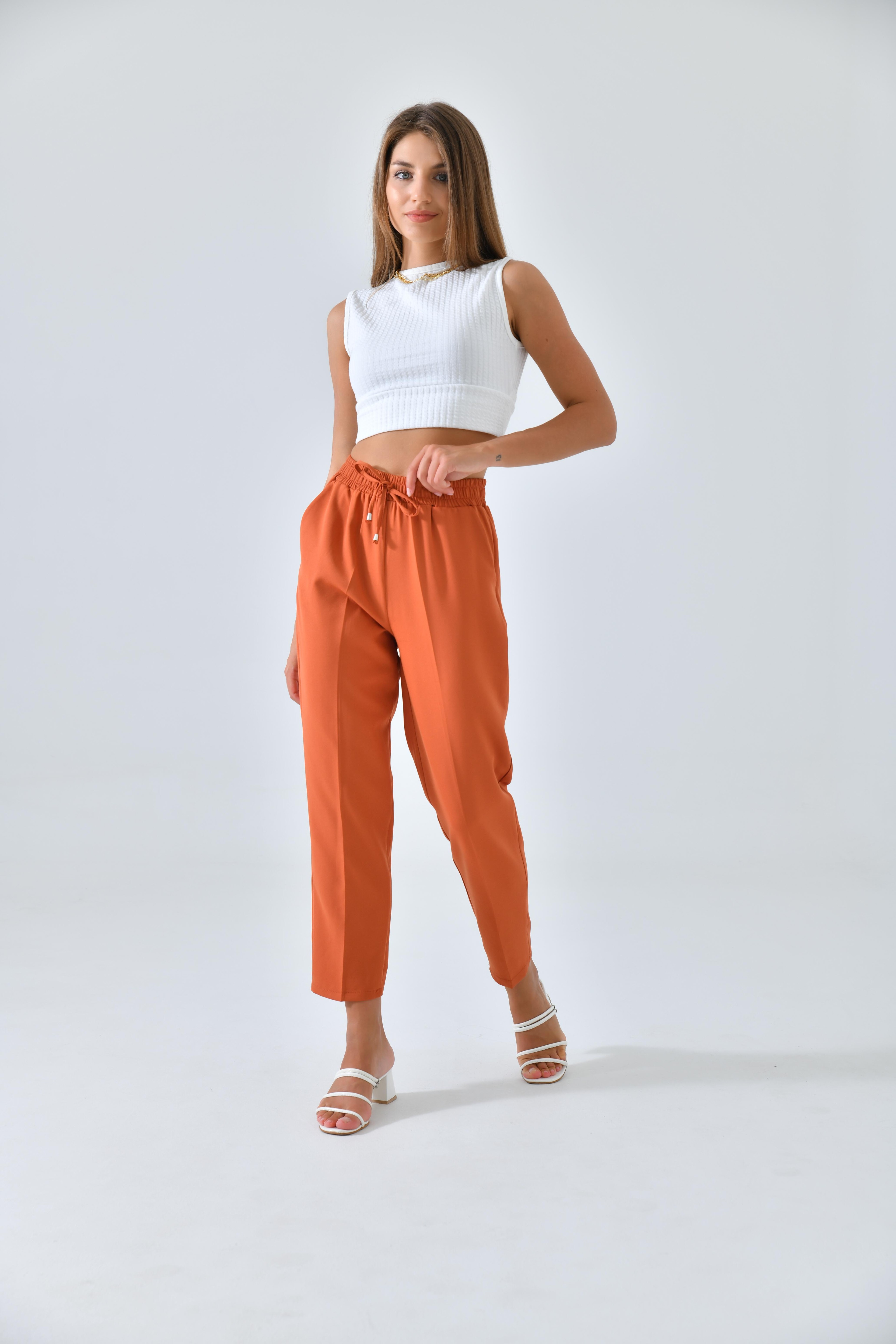 Beli Lastikli Bağcıklı Fit Pantolon