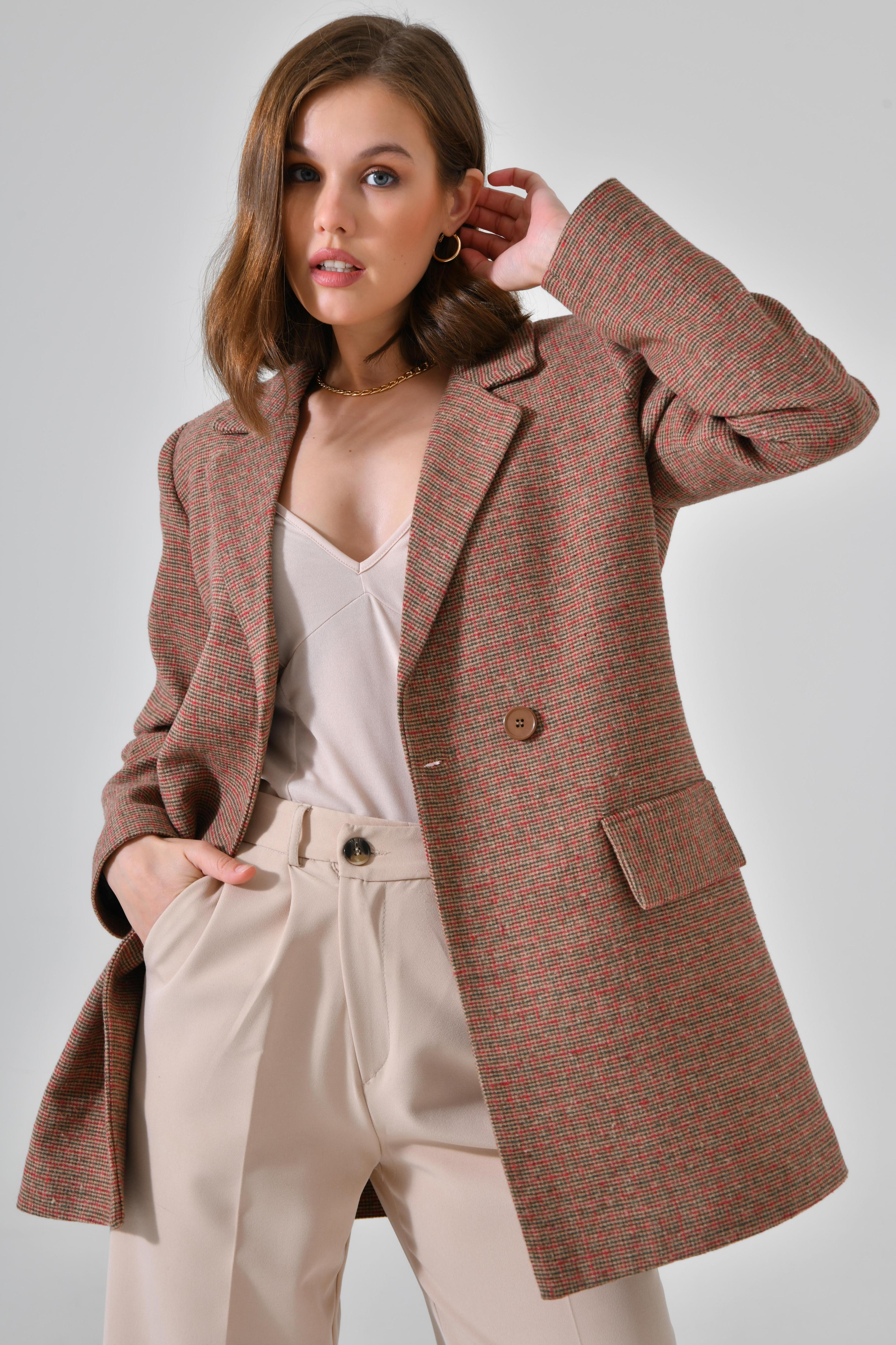 Premium Kuşaklı Cep Detaylı Blazer Dokuma Ceket
