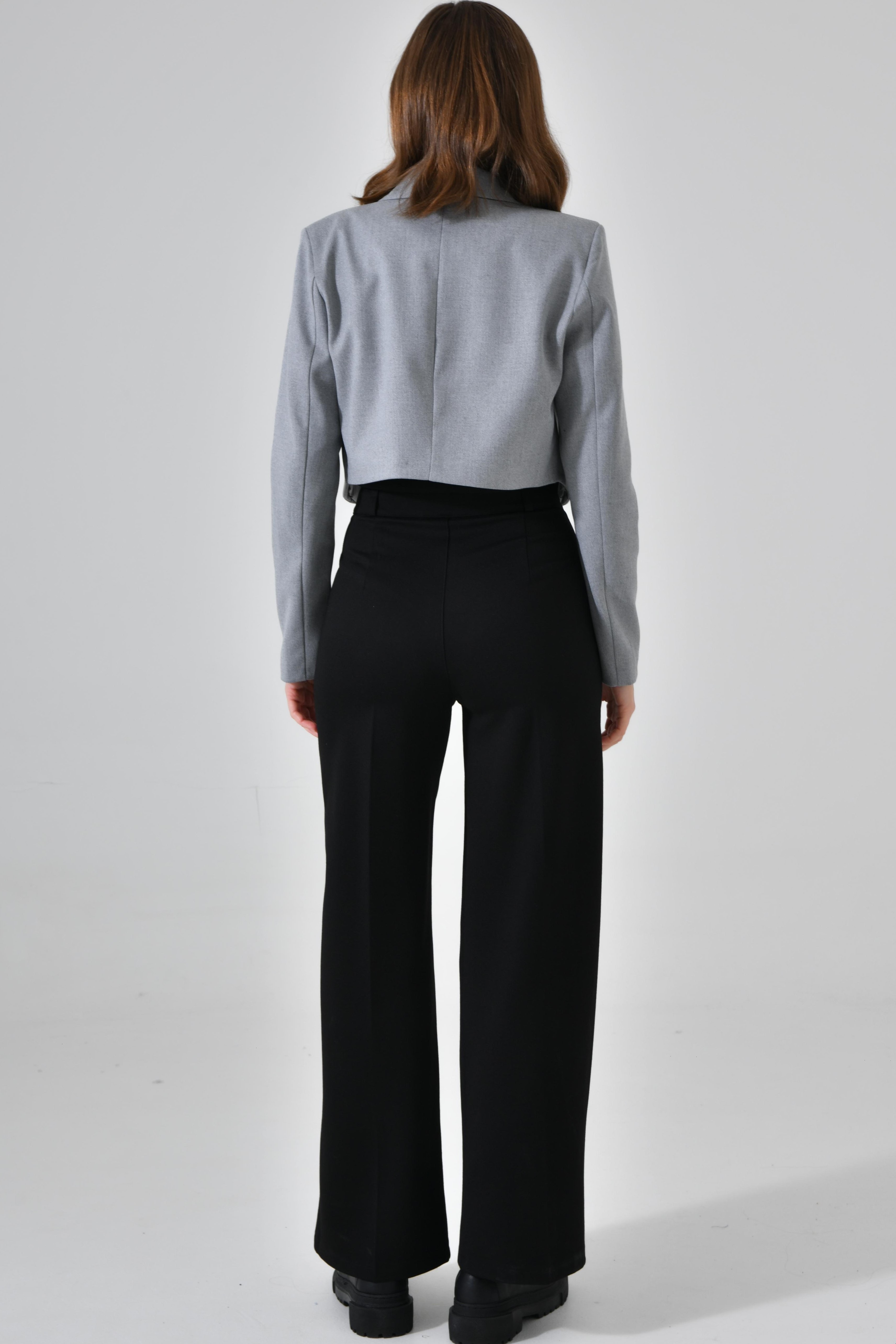 Kruvaze Crop Ceket - Gri