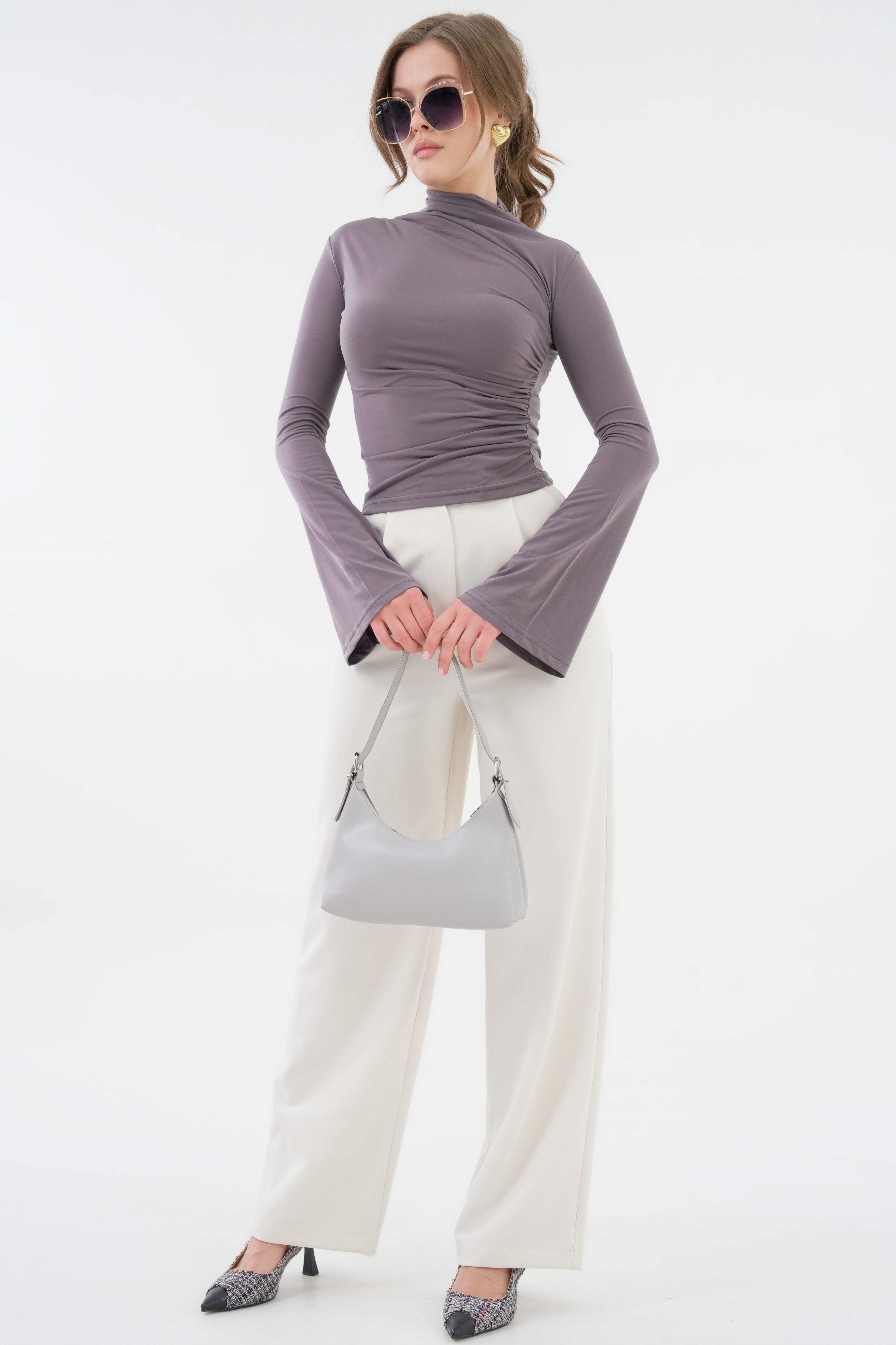 Yanı Drape Büzgülü Likralı Örme Bluz