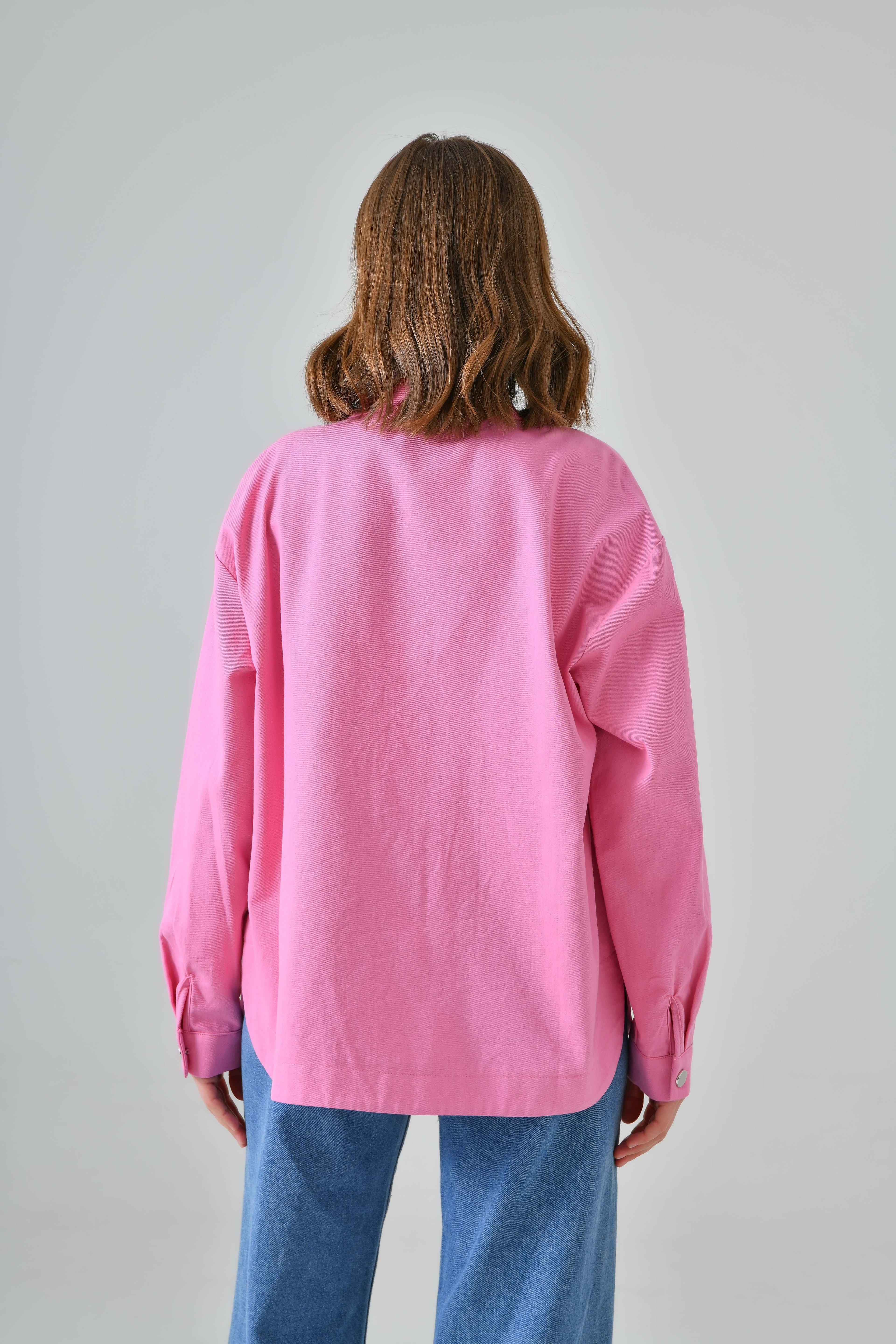 Gabardin Keten Gömlek Ceket - Pembe