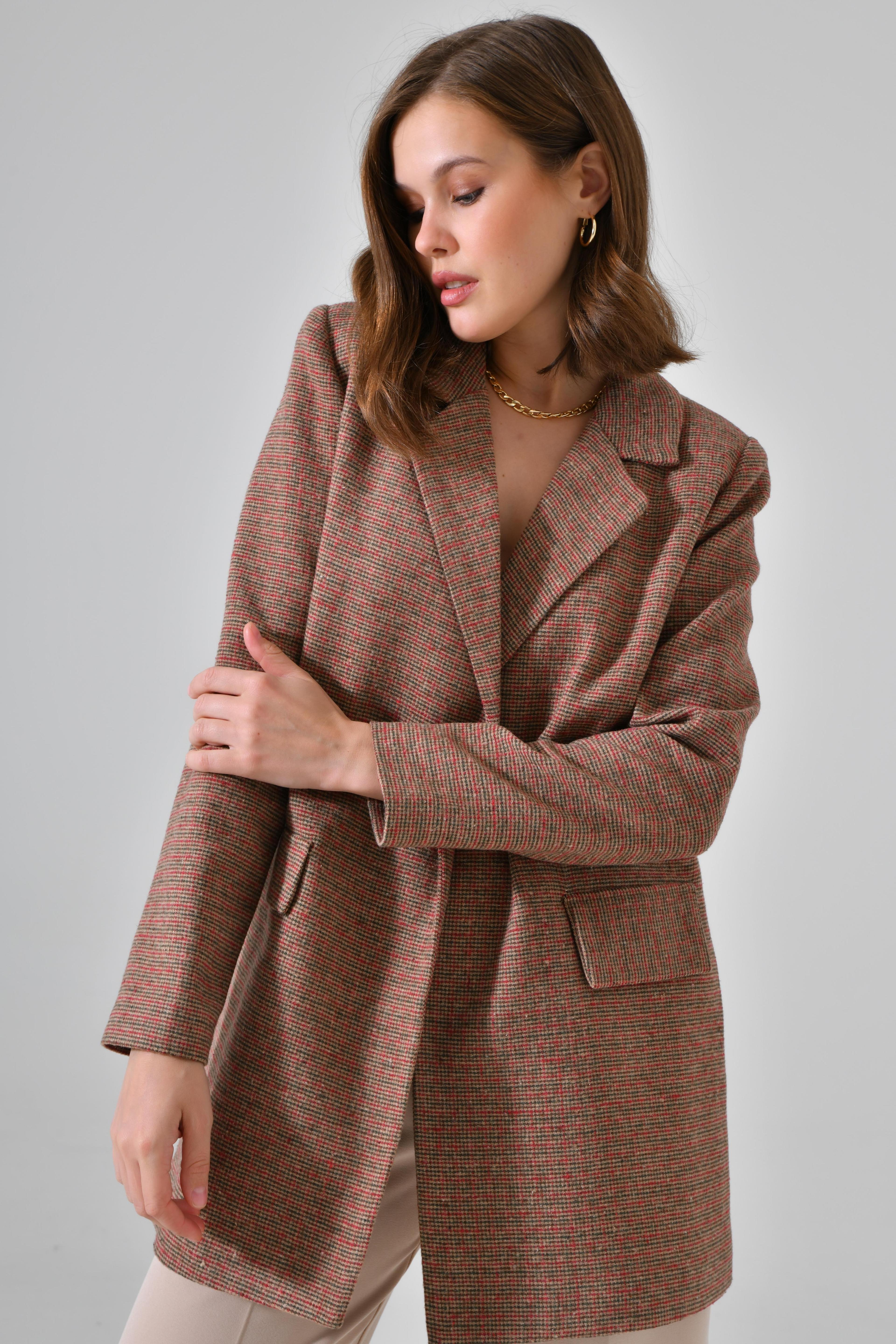 Premium Kuşaklı Cep Detaylı Blazer Dokuma Ceket