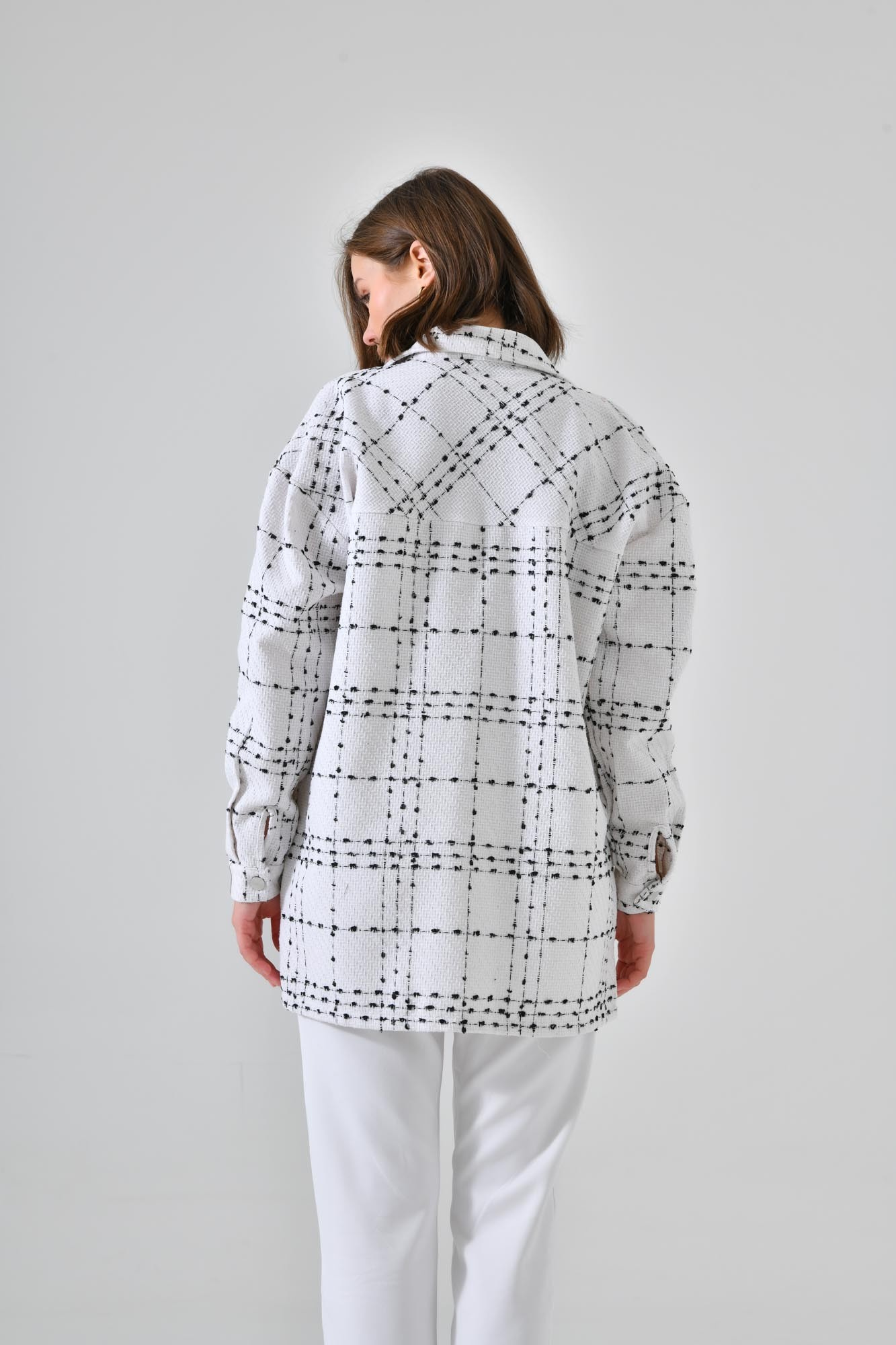Çıtçıtlı Oversize Çift Cepli Ekoseli Gömlek