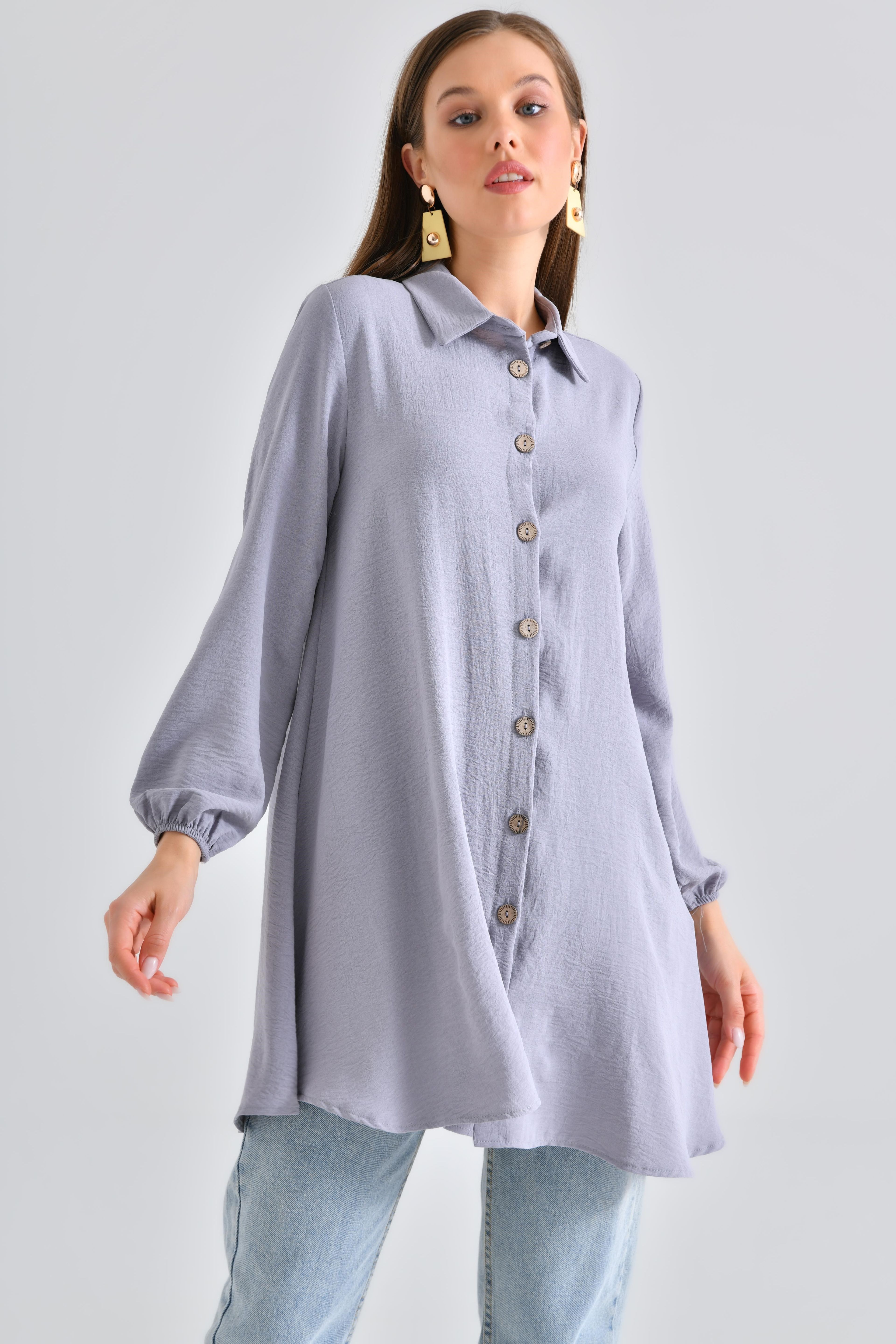 Ahşap Düğmeli Tunik - Gri