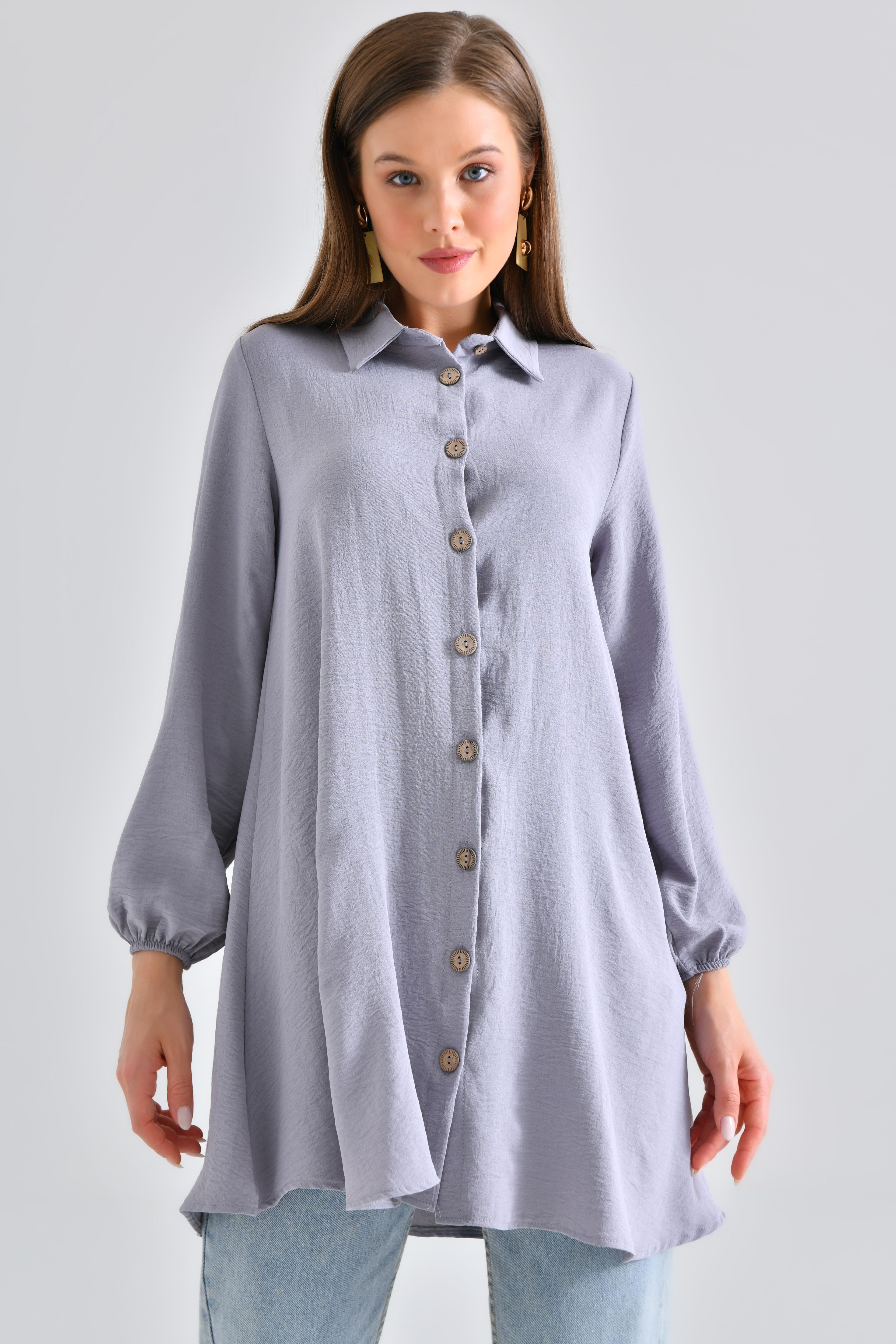 Ahşap Düğmeli Tunik - Gri