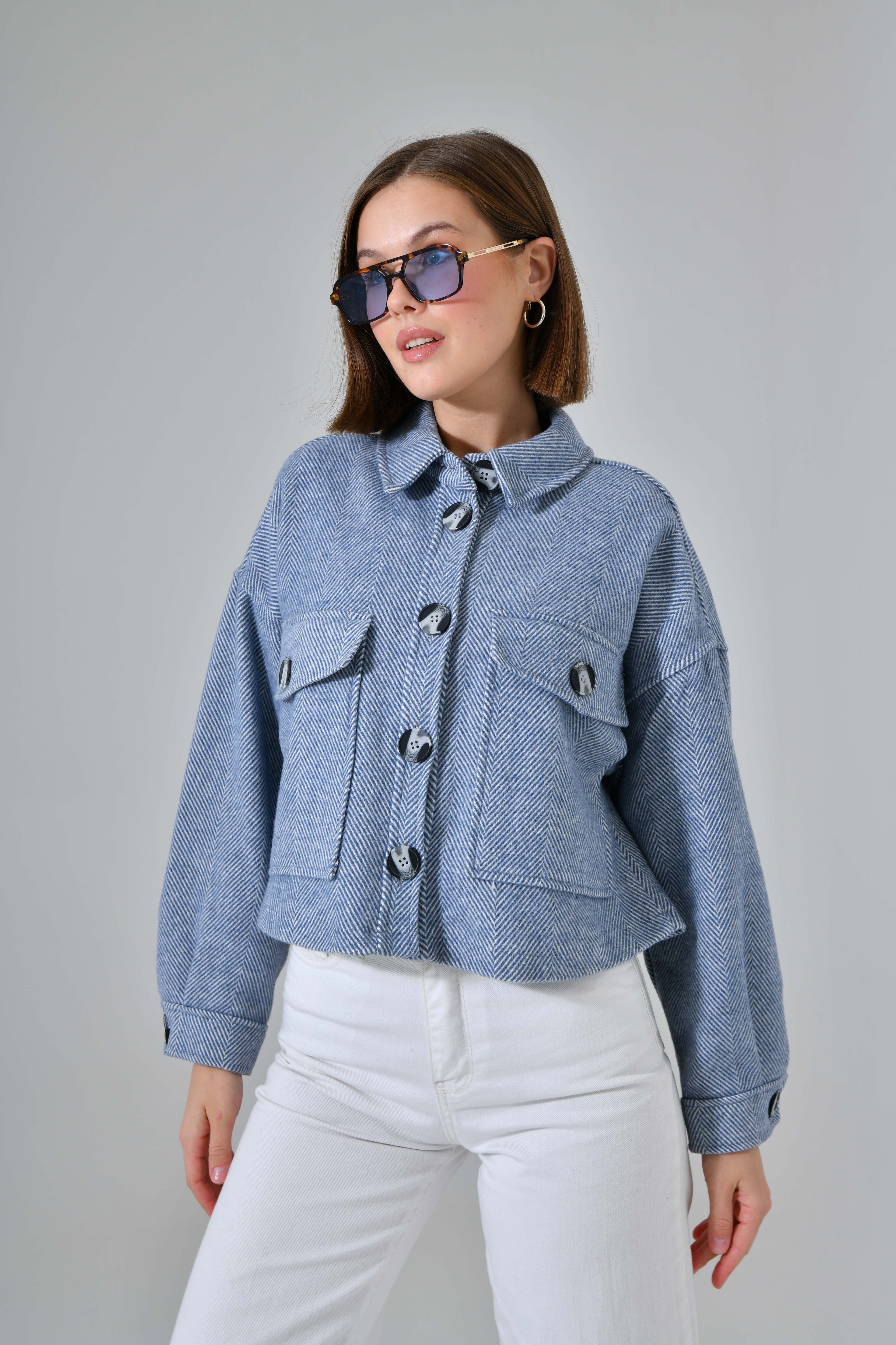 Kaşe Oversize Cepli Crop Ceket