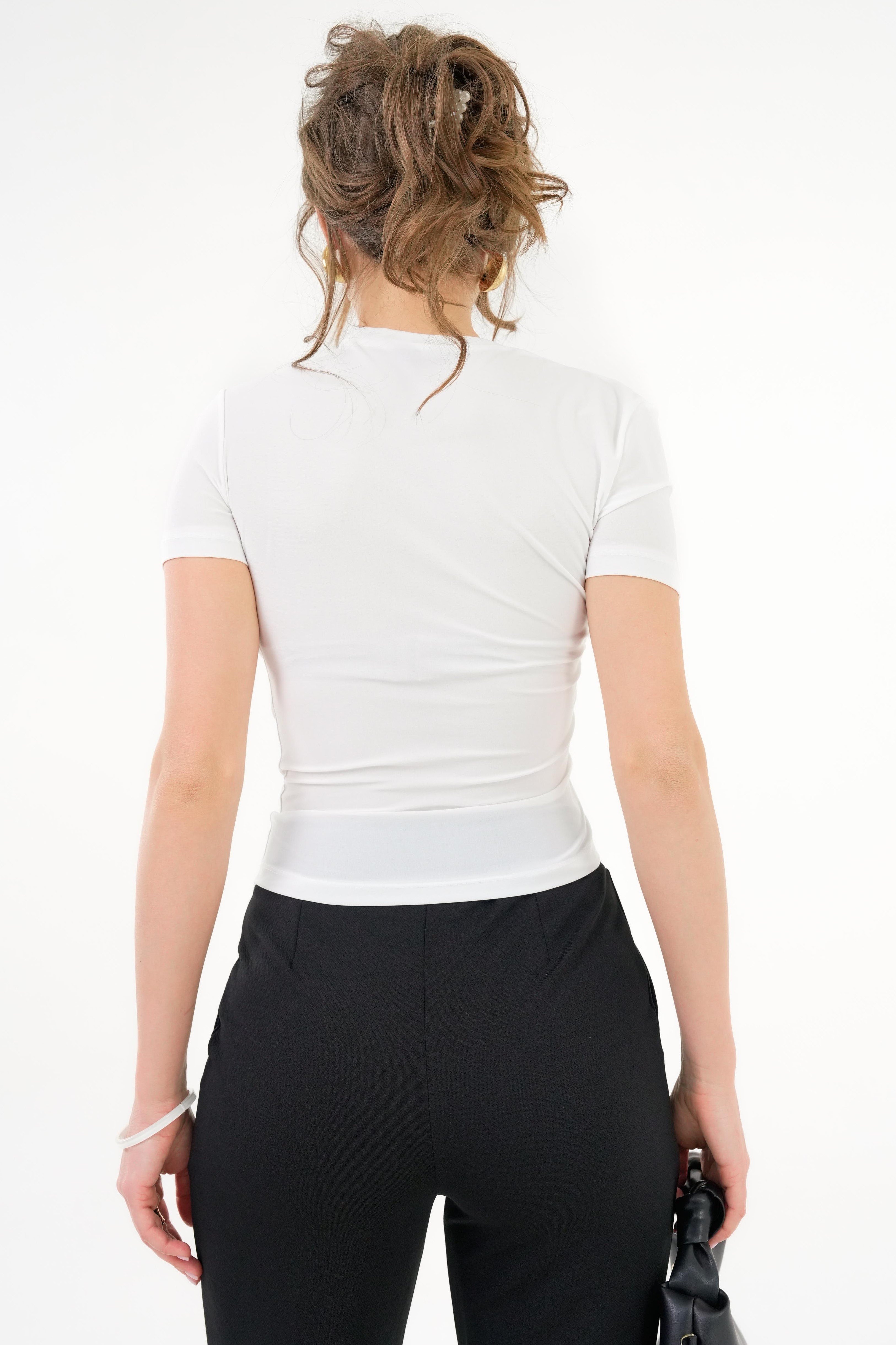 Omuz ve Beli Drape Büzgülü Likralı Örme Bluz
