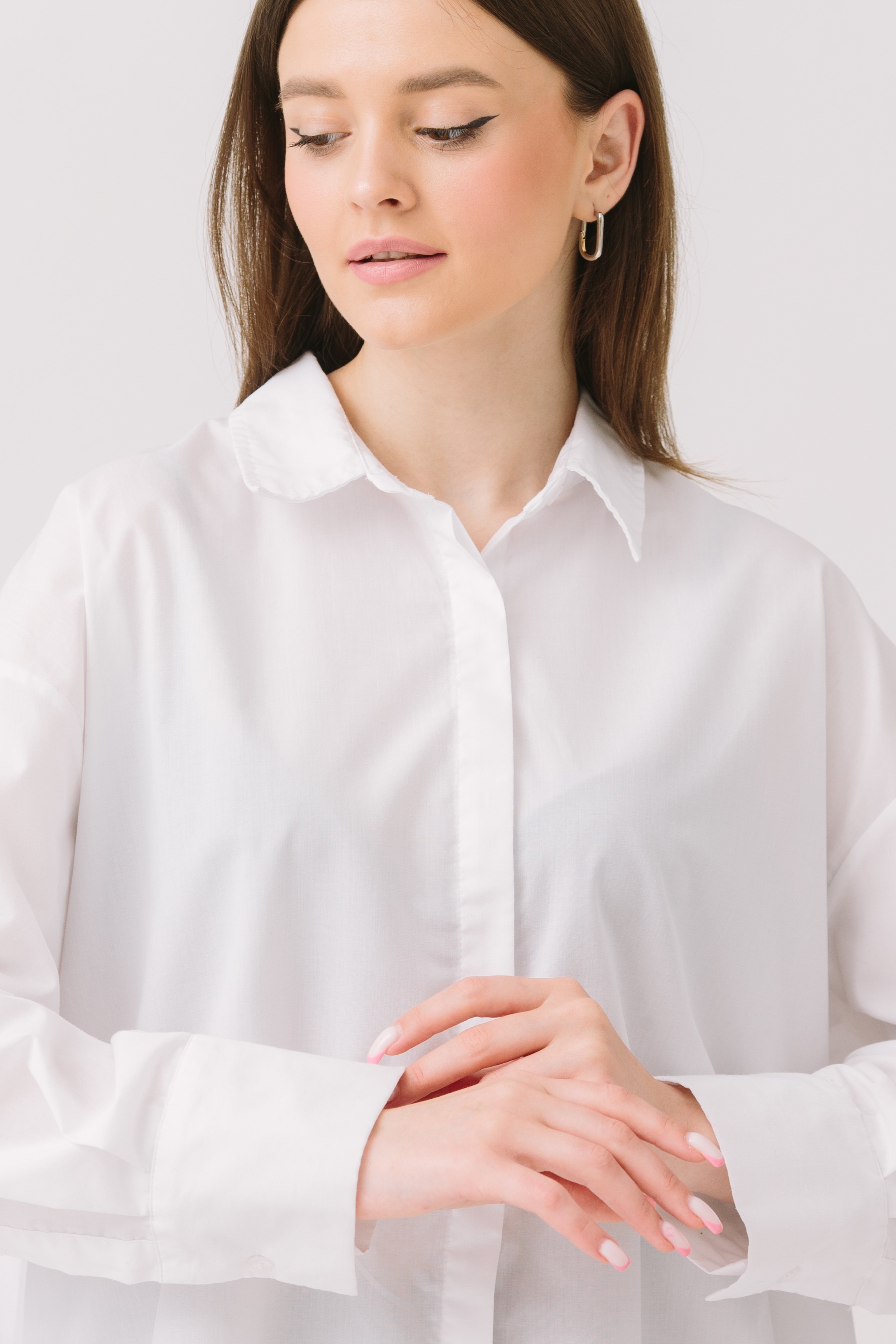 Oversize Uzun Basic Dokuma Gömlek - Beyaz