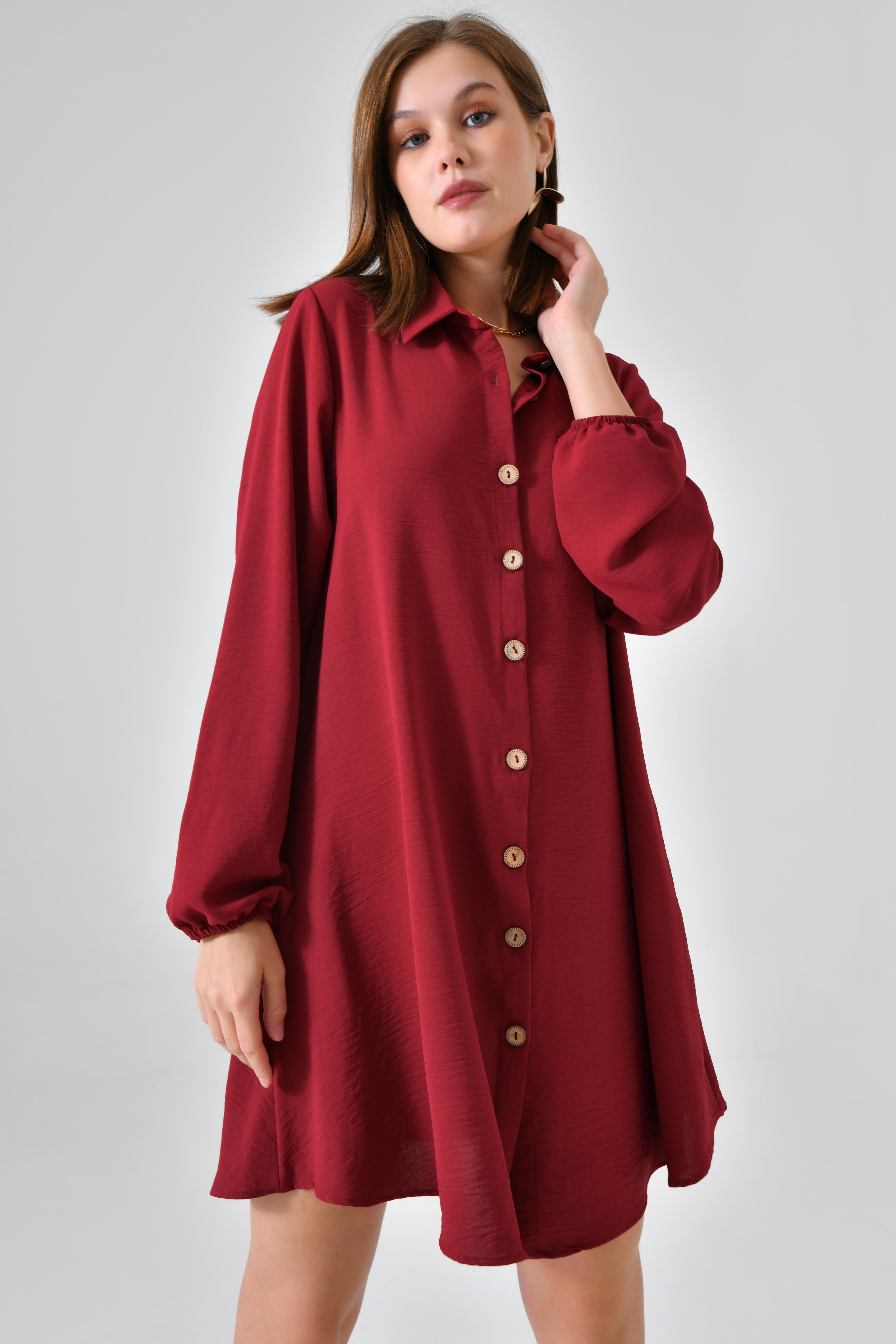 Ahşap Düğmeli Tunik - Bordo