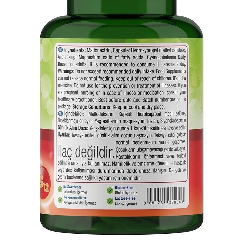 Nature's Supreme Vitamin B12 1000 mcg 60 Kapsül