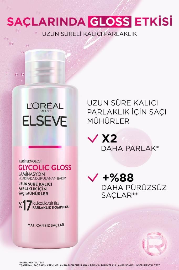 Glycolic Gloss Parlaklığı Saça Mühürleyen Laminasyon 5 Dakikada Durulanan Bakım 200ml