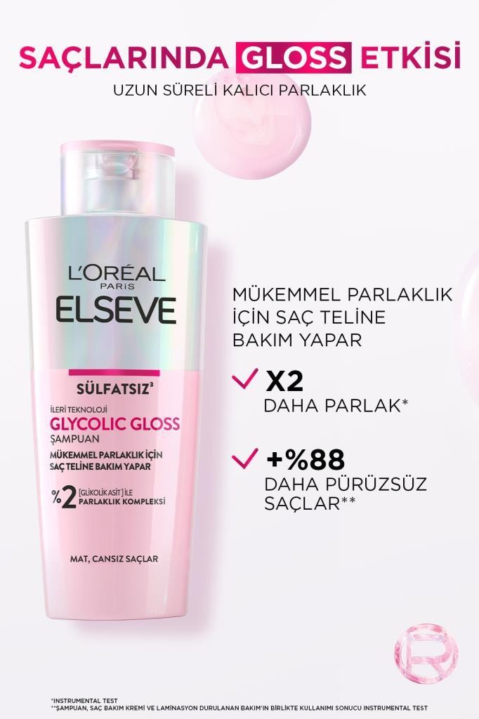 Glycolic Gloss Mükemmel Parlaklık için Bakım Yapan Şampuan 200ml