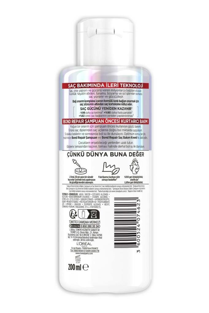 Bond Repair Tüm Yıpranmalar için Saç Bağlarını Yeniden Oluşturan Şampuan Öncesi Kurtarıcı Bakım200ML