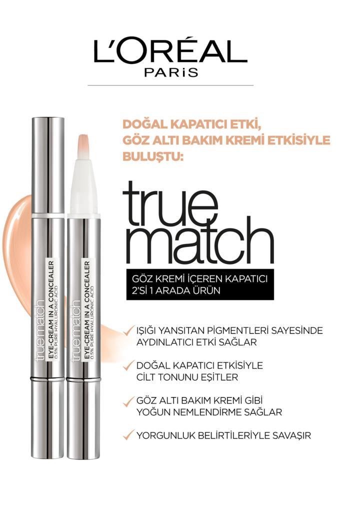 L'Oréal Paris True Match Göz Kremi İçeren Kapatıcı [ 2'si 1 Arada ] 1-2D