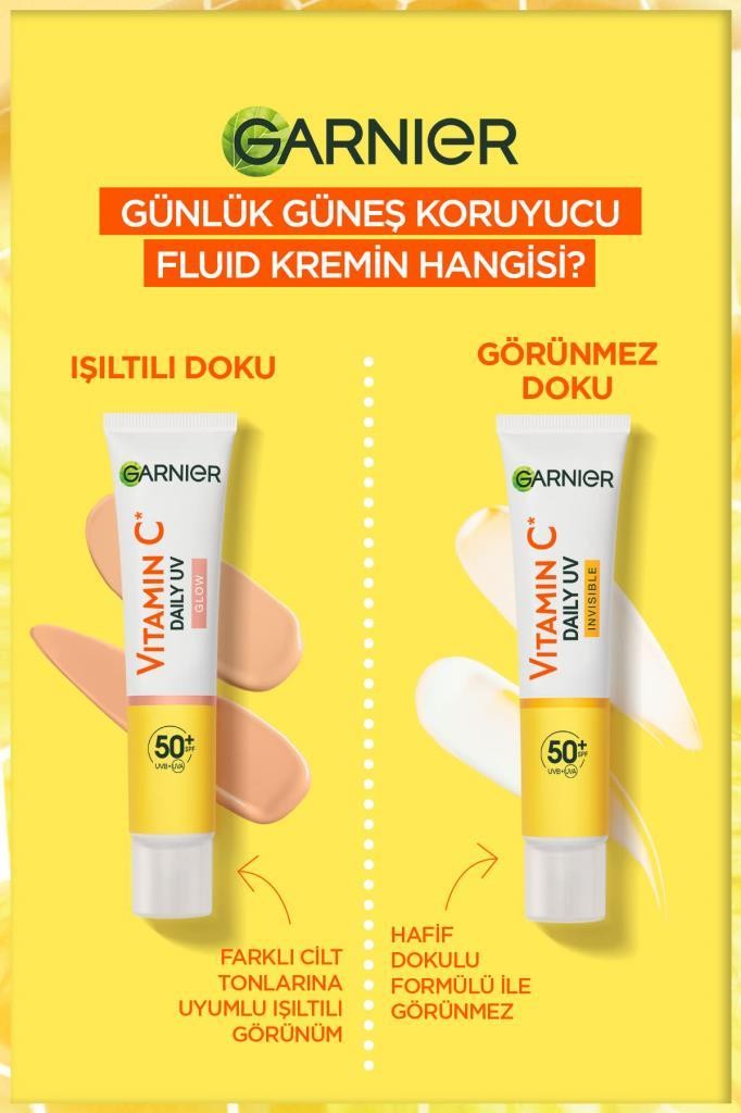 Garnier C Vitamini Parlak Günlük Güneş Koruyucu Fluid Yüz Kremi Işıltılı Doku SPF50+ 40ml