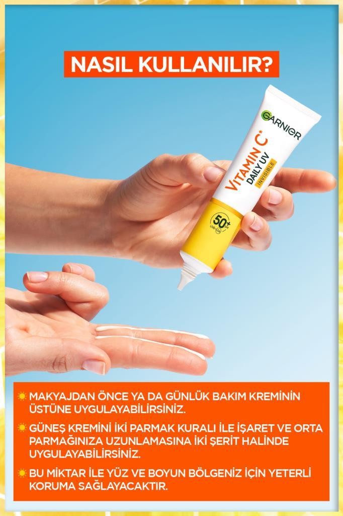 Garnier C Vitamini Günlük Güneş Koruyucu Fluid Yüz Kremi Görünmez Doku SPF50+ 40ml