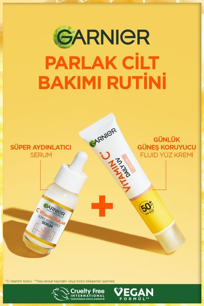 Garnier C Vitamini Parlak Günlük Güneş Koruyucu Fluid Yüz Kremi Işıltılı Doku SPF50+ 40ml