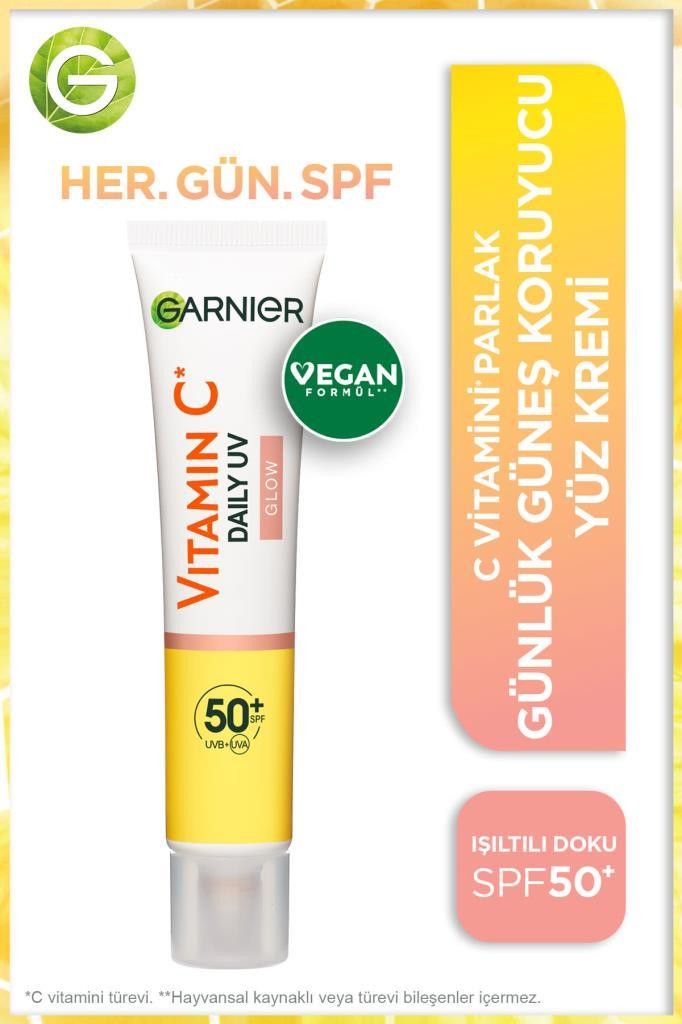 Garnier C Vitamini Parlak Günlük Güneş Koruyucu Fluid Yüz Kremi Işıltılı Doku SPF50+ 40ml