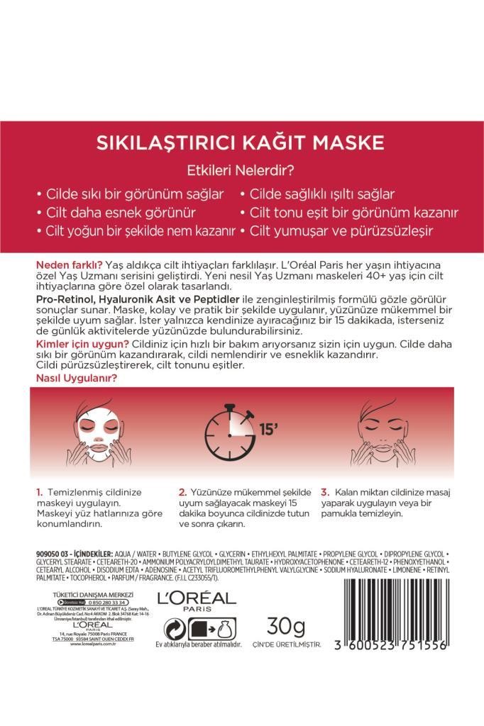 Yaş Uzmanı Sıkılaştırıcı Kağıt Maske 40+