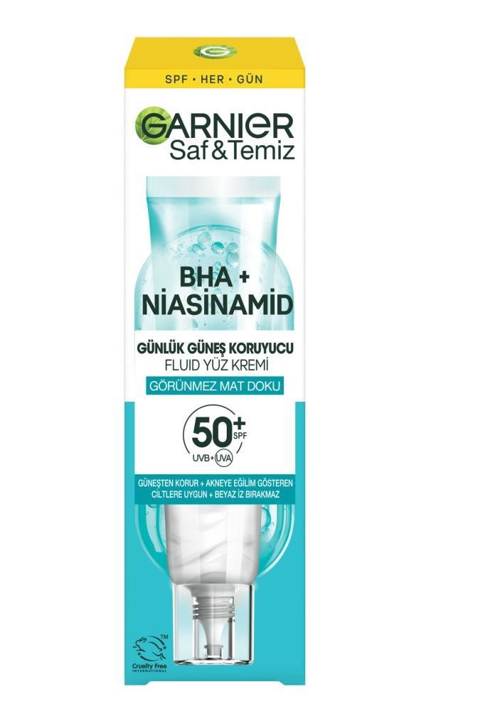 Saf ve Temiz BHA Niasinamid SPF50+ Günlük Güneş Koruyucu Fluid Yüz Kremi 40ml