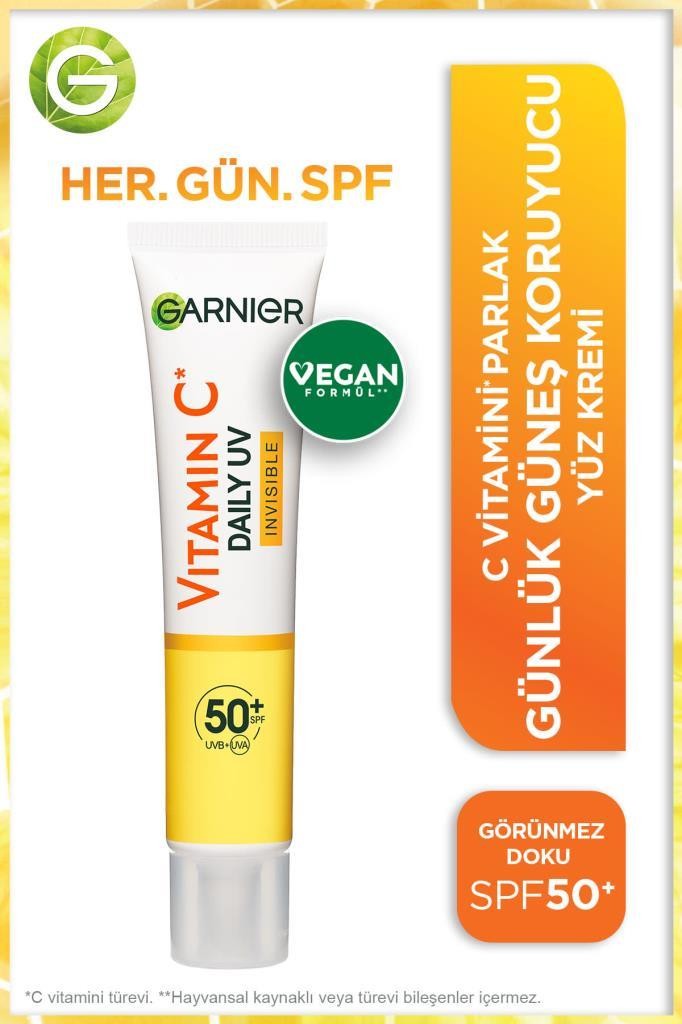 Garnier C Vitamini Günlük Güneş Koruyucu Fluid Yüz Kremi Görünmez Doku SPF50+ 40ml