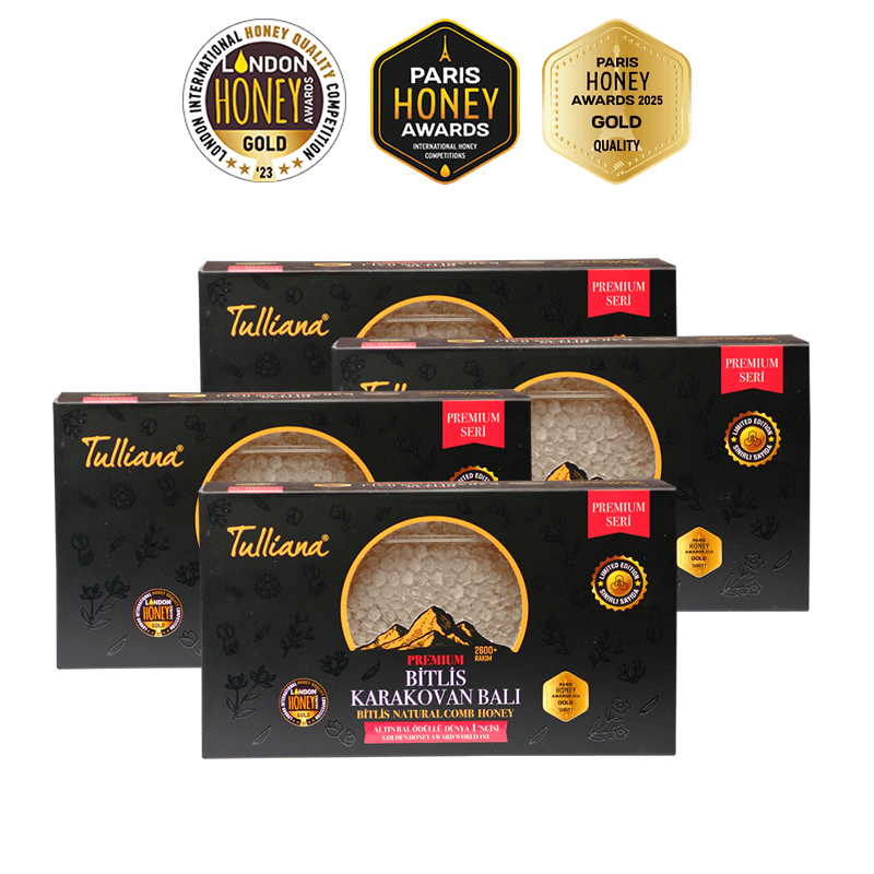 Premium Seri Polifloralı (Çok Çiçekli) Karakovan Bitlis Balı - 4x500 Gr. Kutu