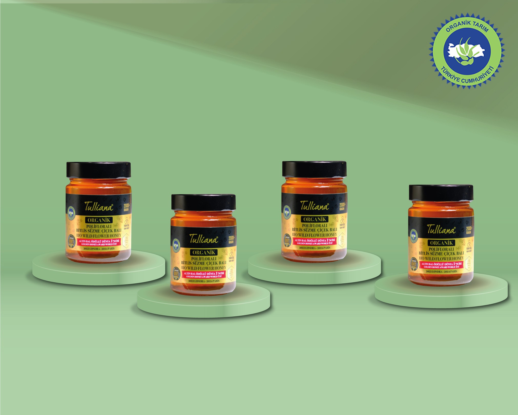 Organik Sertifikalı Polifloralı (Çok Çiçekli) Ham Süzme Çiçek Balı 4x450gr