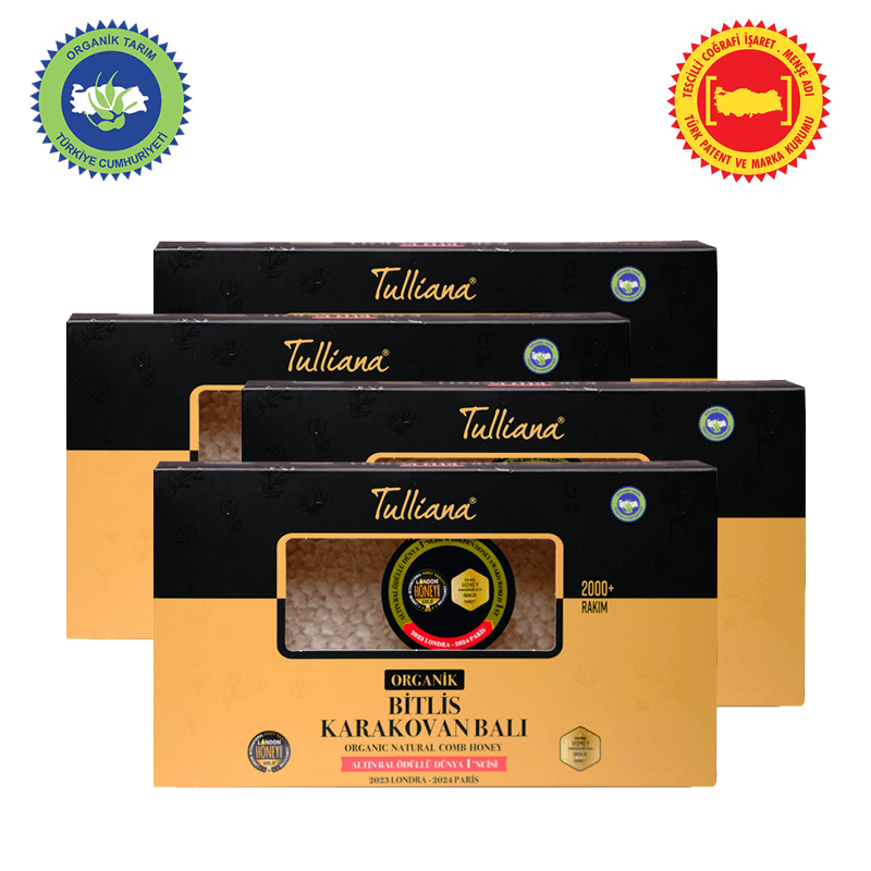 Organik Sertifikalı Polifloralı (Çok Çiçekli) Karakovan Bitlis Balı - 4x500 Gr. Kutu