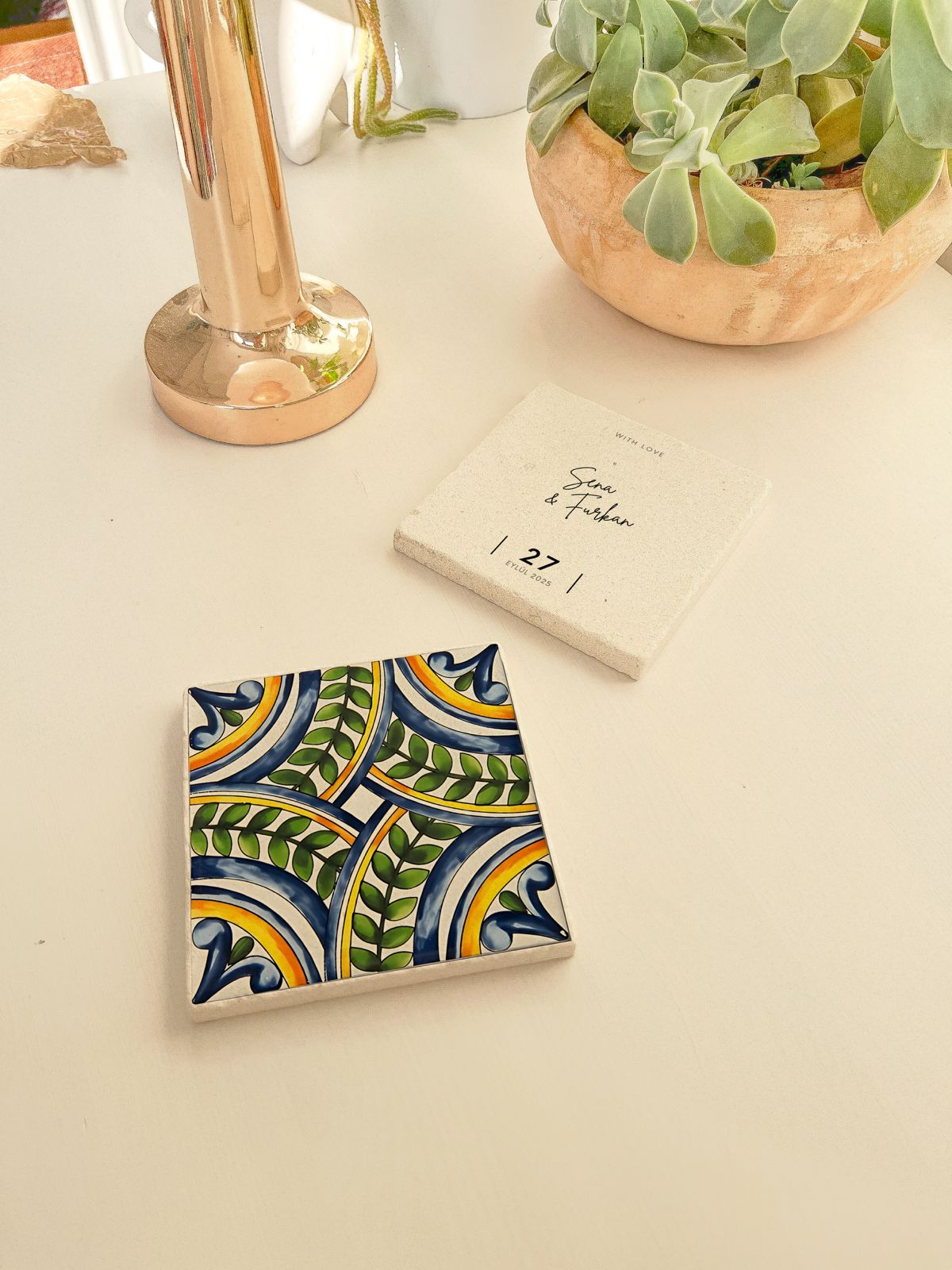 Mavi Yeşil Çini Desenli Düğün, Nişan Kına Doğum Günü Hediyeliği 20 adet