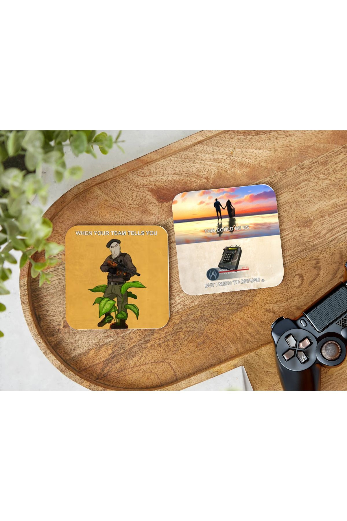 Atölye Counter-Strike Temalı Ahşap Bardak Altlığı 4’lü Set (10x10 cm)