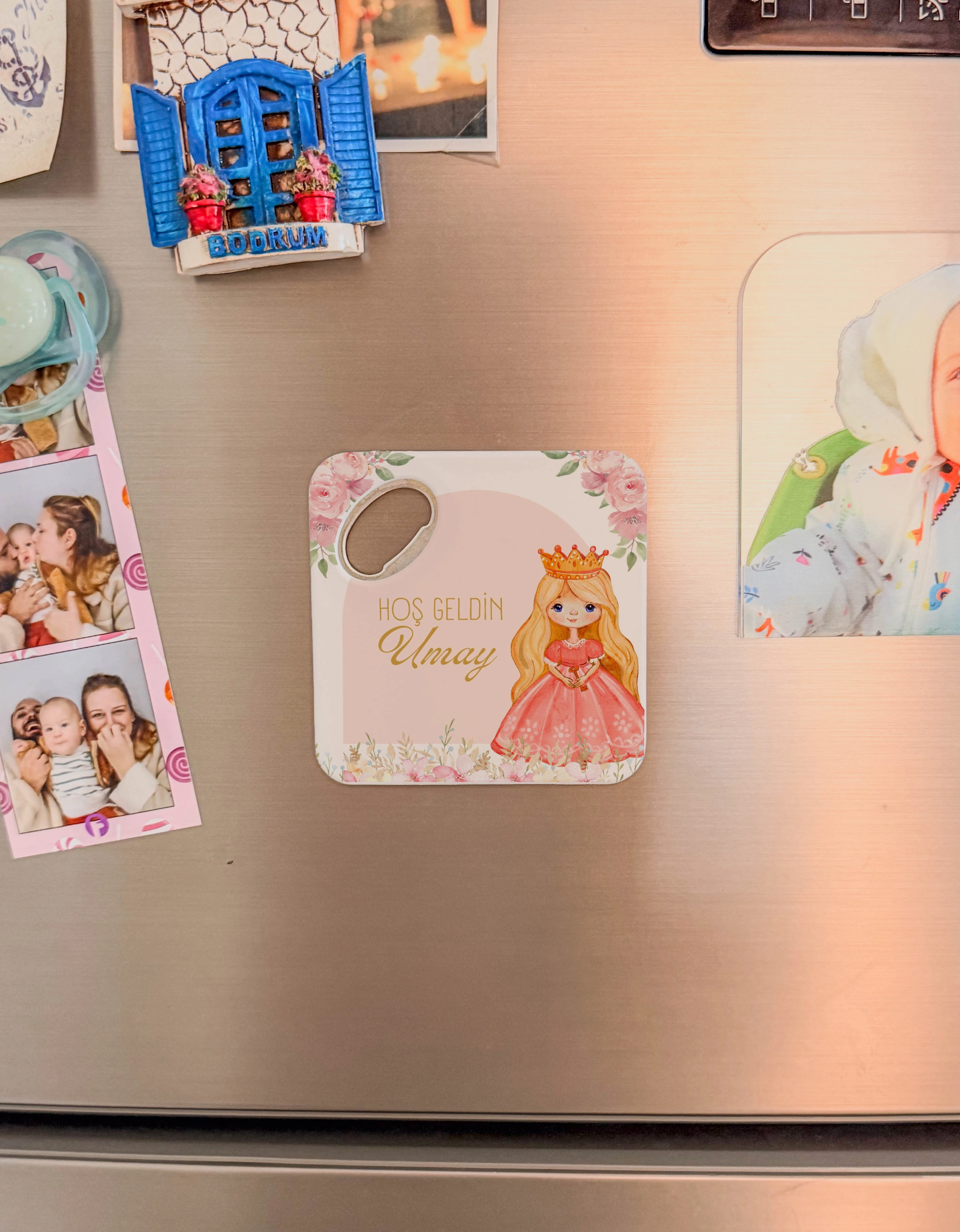 Pembe Kız Çocuk Masal Temalı Doğal Taş Magnet Açacak & Bardak Altlığı 20 Adet