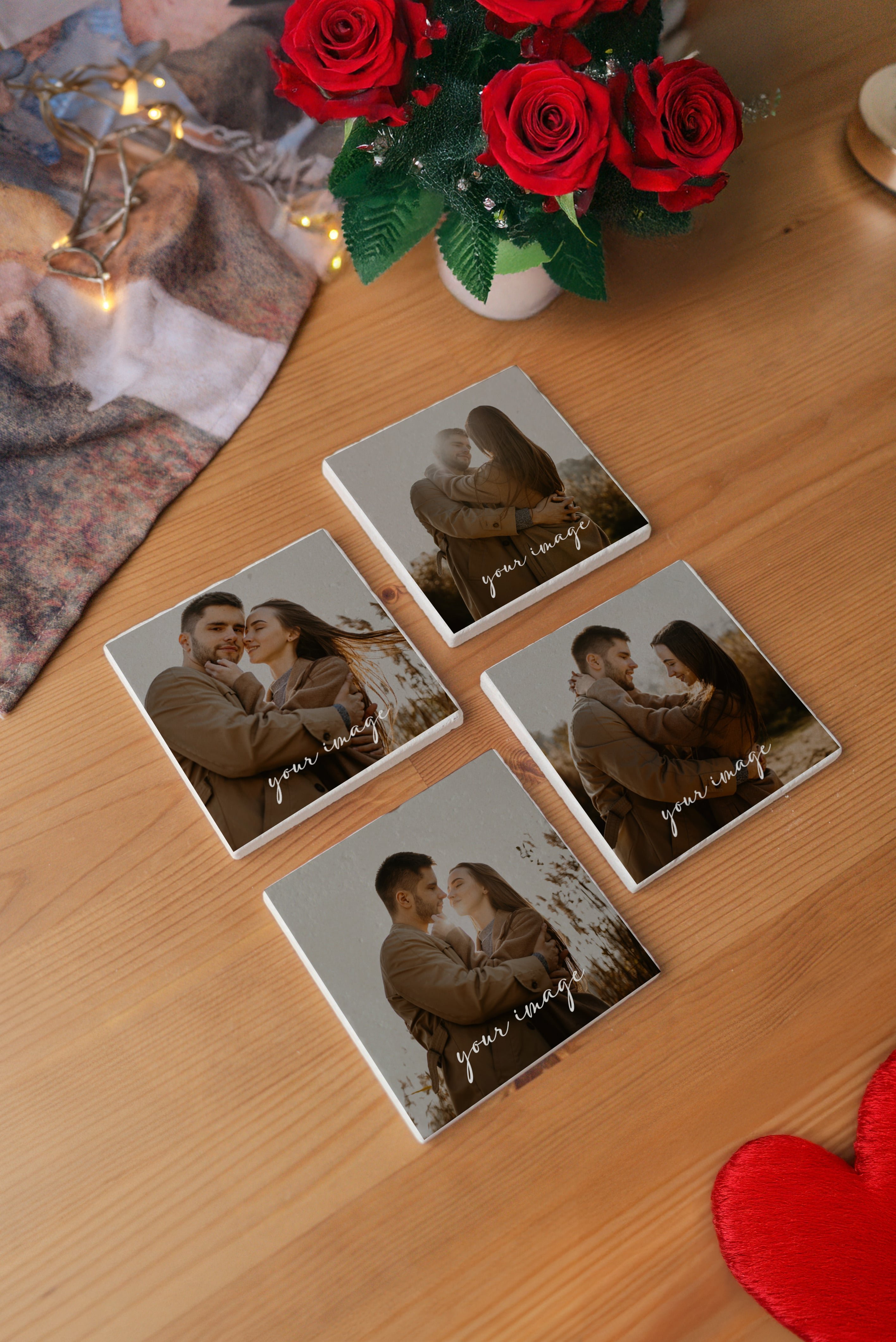 Kişiye Özel Fotoğraf Baskılı Taş Bardak Altlığı - 4 'lü Set