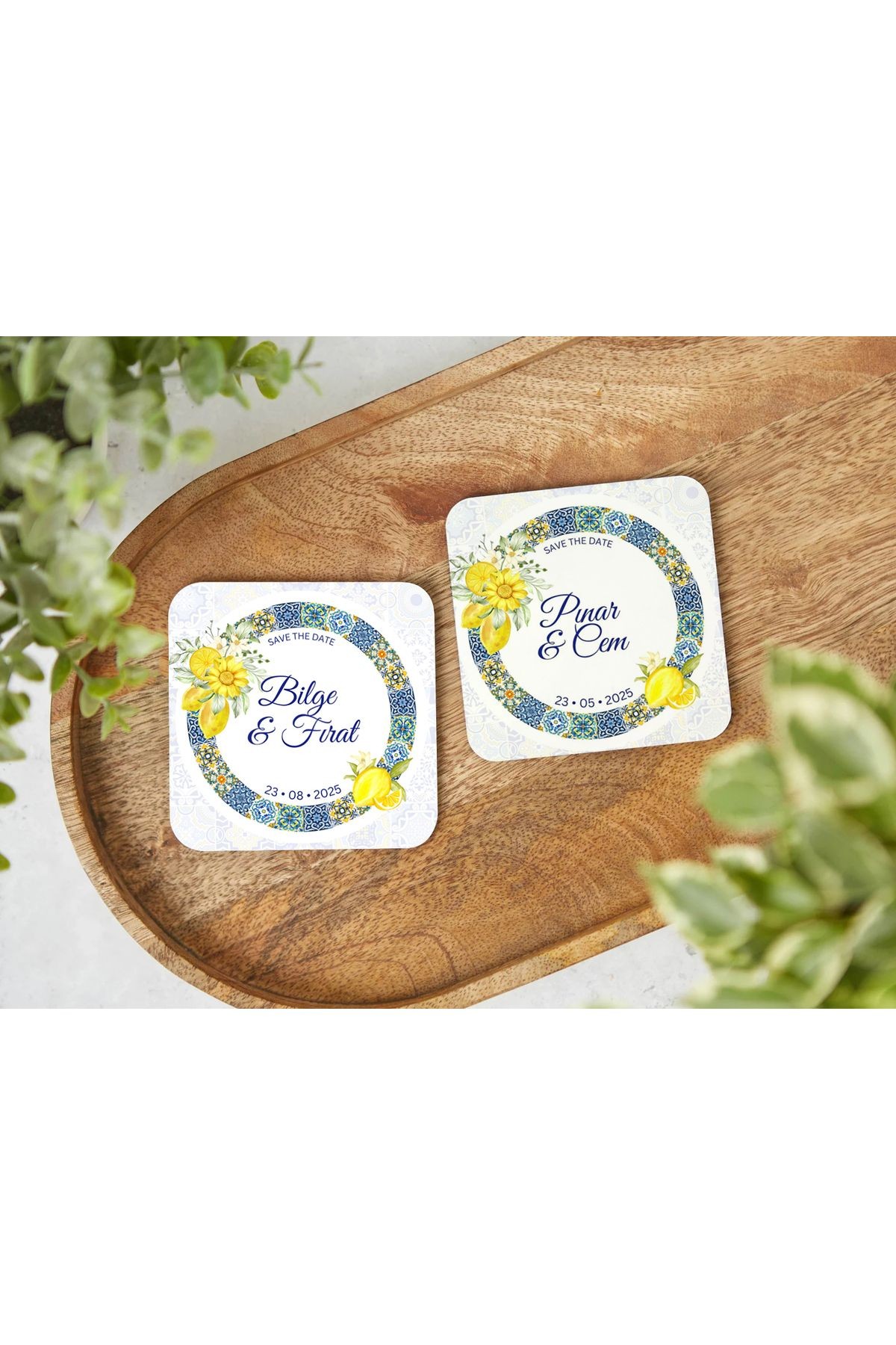 50 Adet Kişiye Özel Düğün, Nişan, Söz Hediyelik Nikah Süsü Bardak Altlığı Set Ahşap (10x10 Cm)