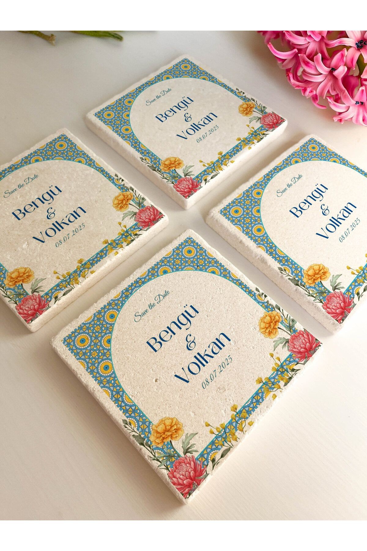 20li Kişiye Özel Taş Bardak Altlığı Düğün Hediyeliği Nişan Söz Doğum Günü Hatırası