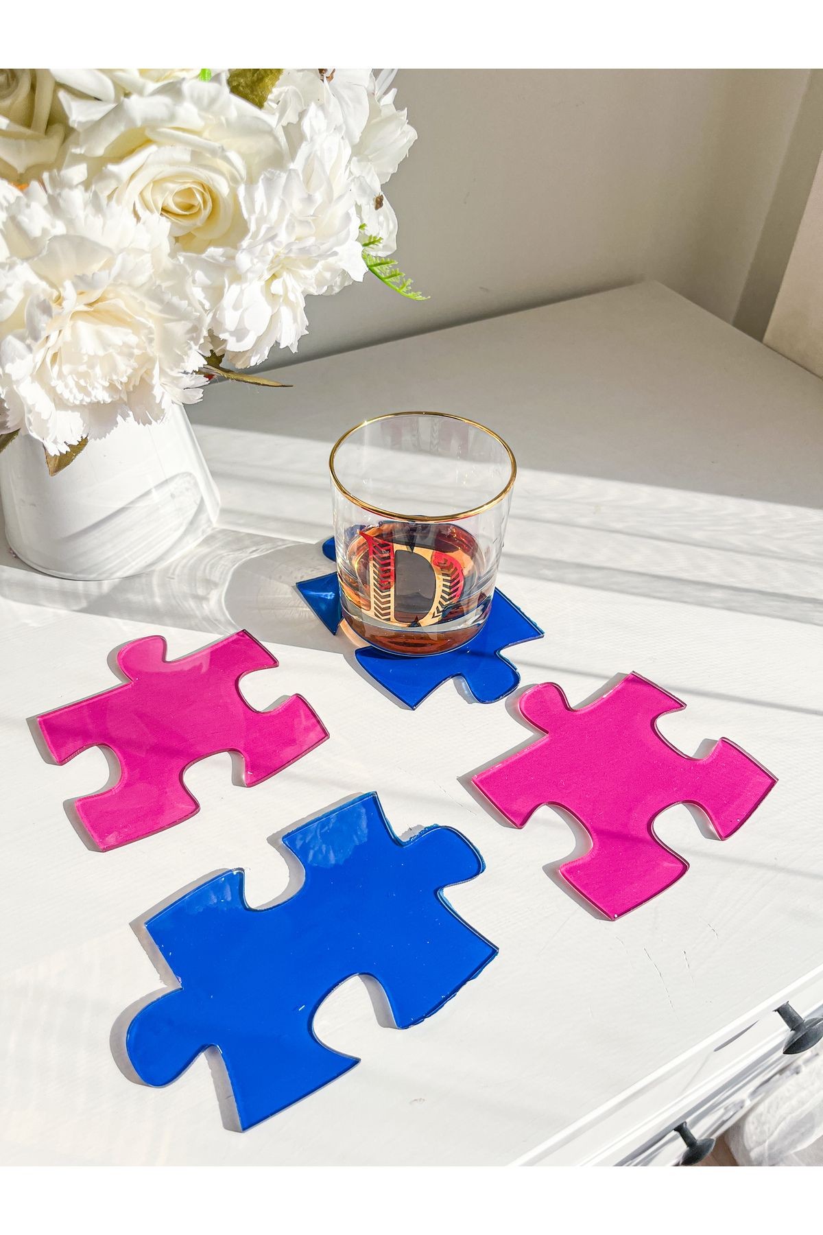 Şeffaf Bardak Altlığı - Puzzle Parçası Tasarım