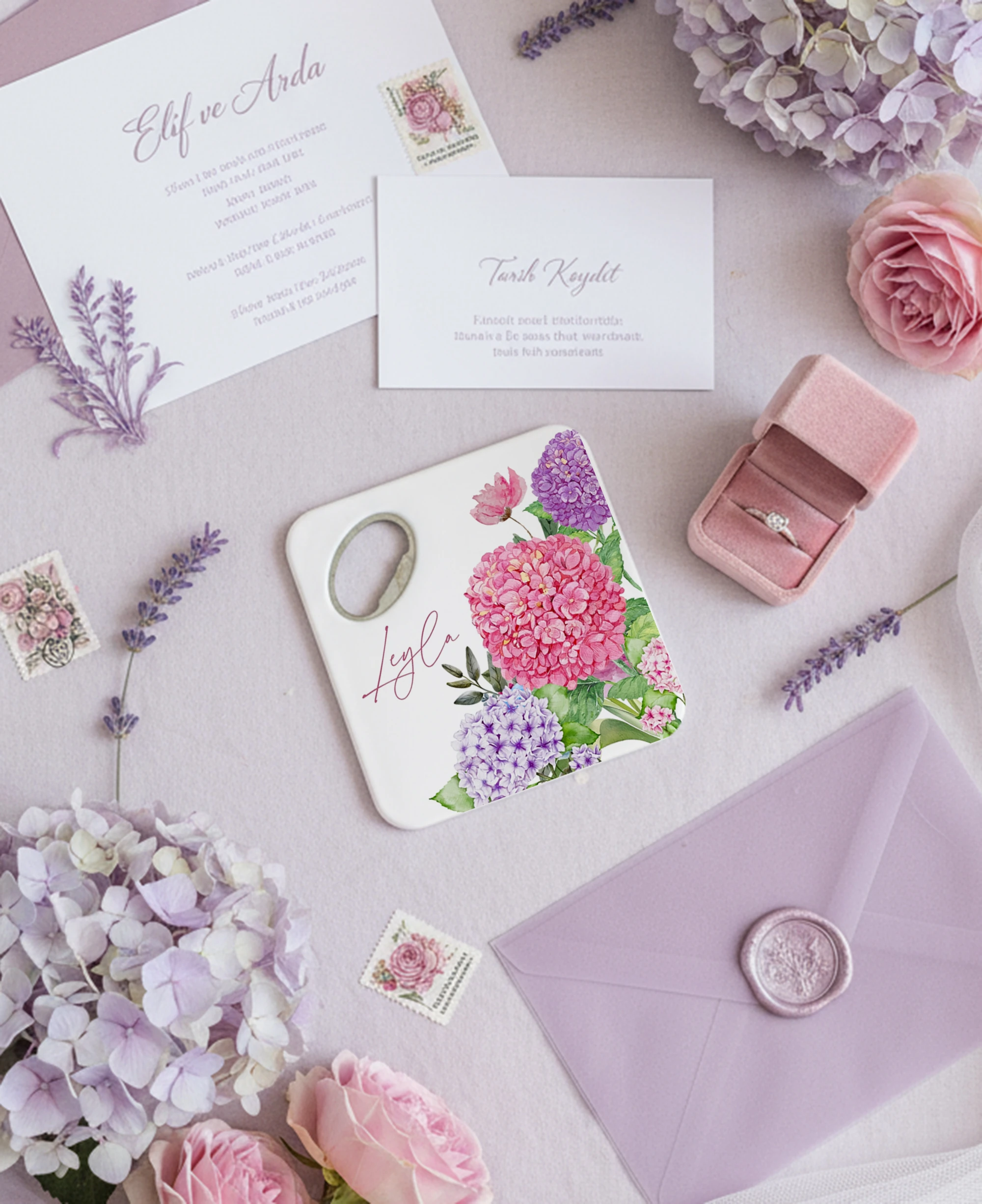 Pembe çiçek desenli kişiye özel magnet açacak bardak altlığı düğün nişan bebek hediyelik 20 adet